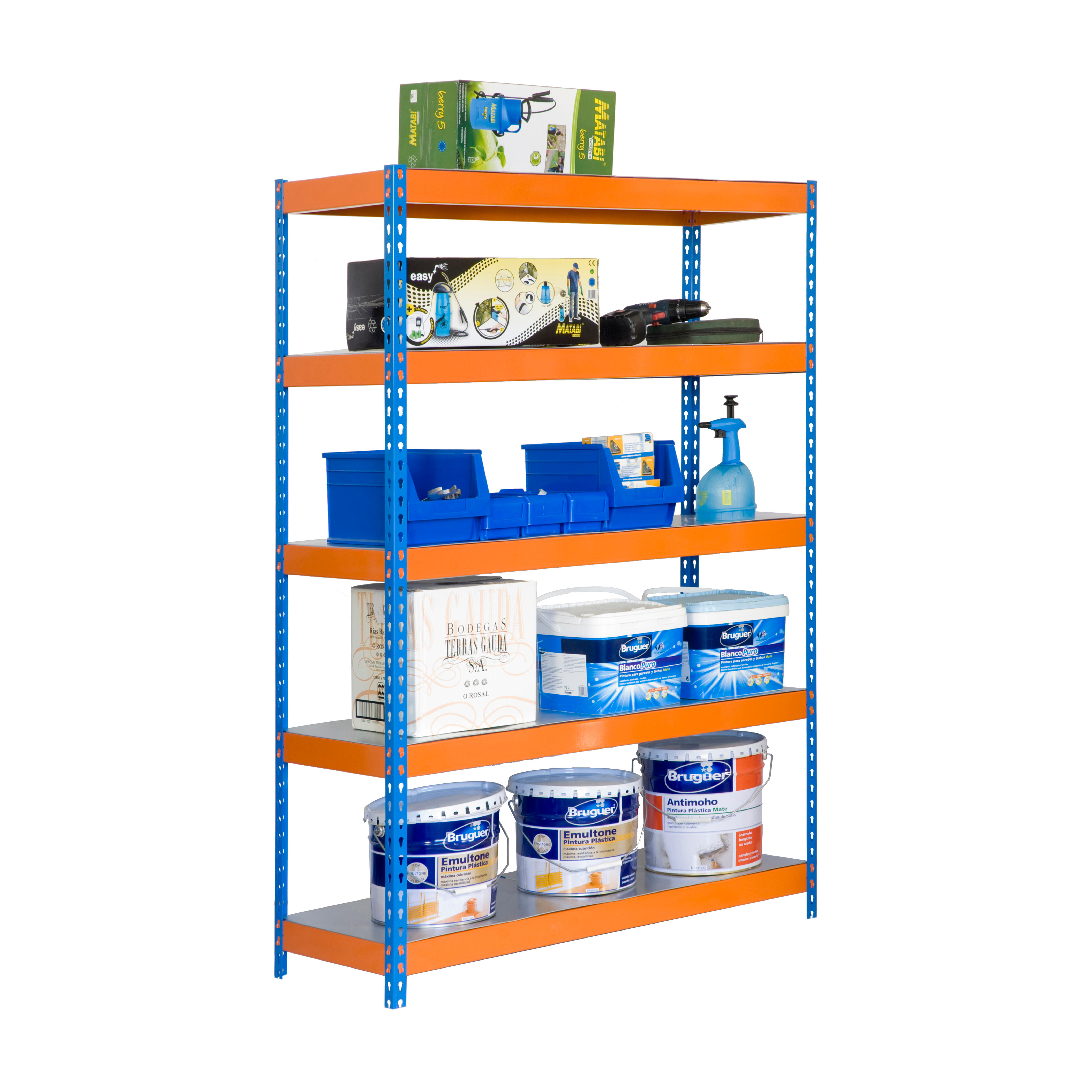 Estanteria bricoforte metal azul/naranja/galva 200x120x45cm