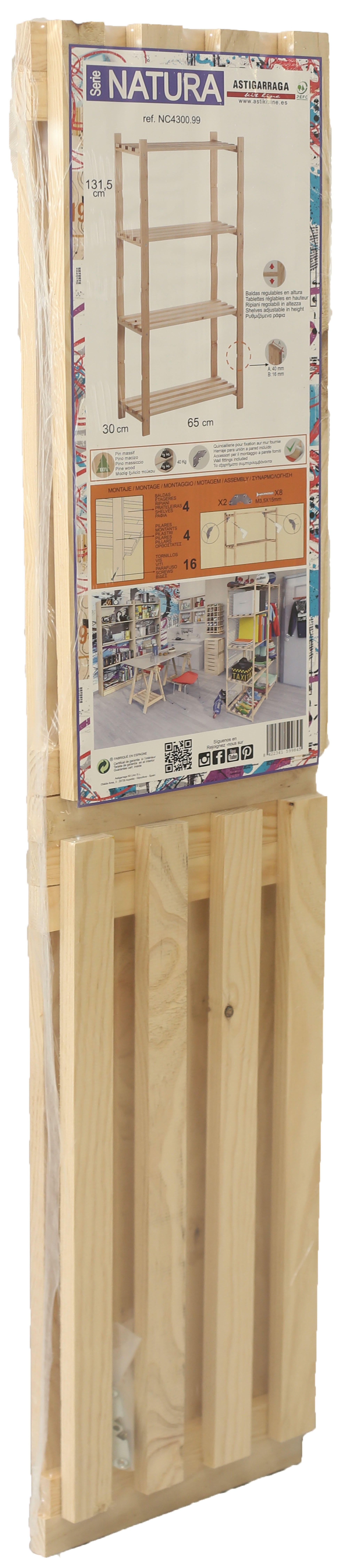 Estante de madeira RIPAS PINHO 131.5X65X30CM - 2