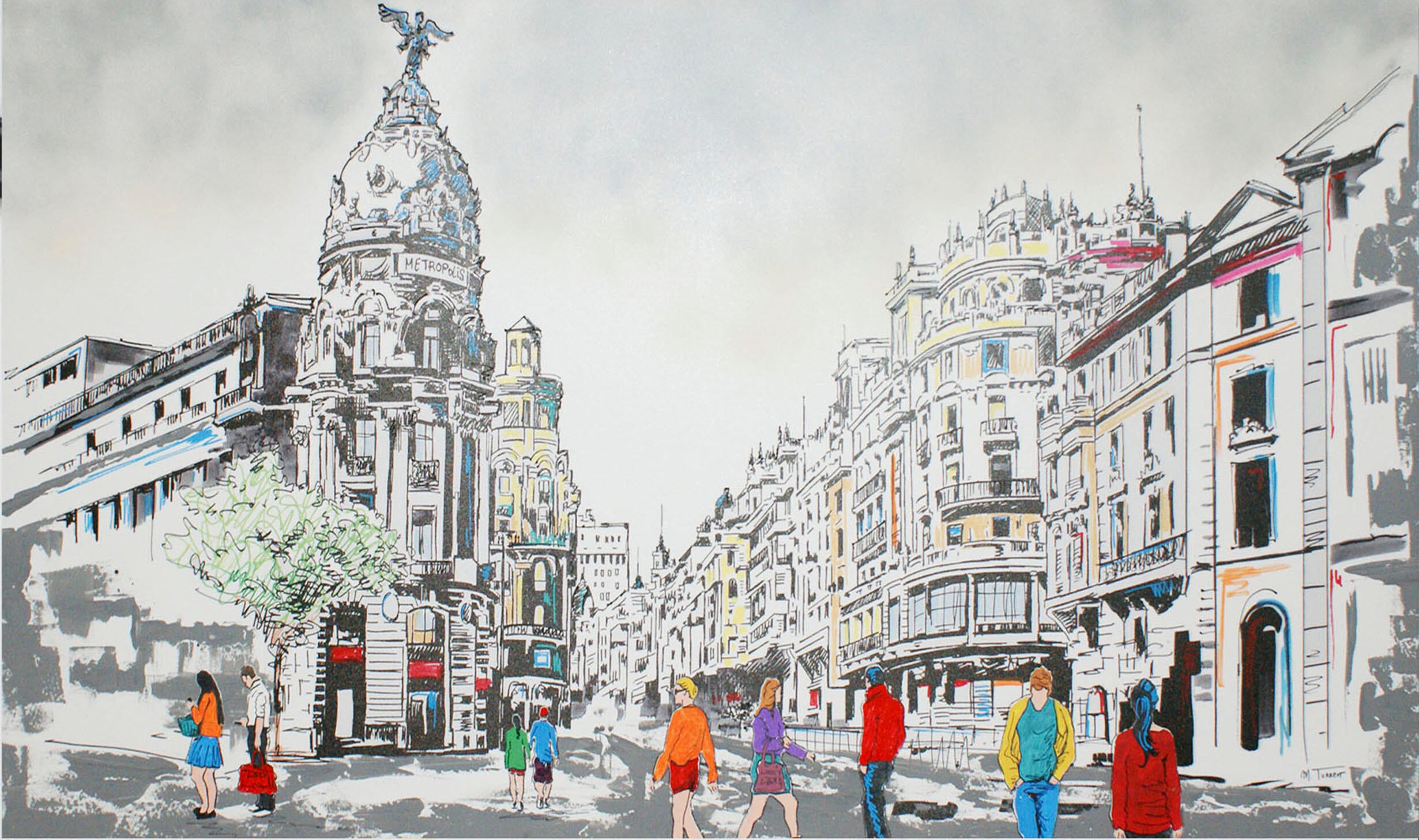 Pintura impresa sin marco Urban city rectangular de 140 x 70 cm. Loneta Madrid Metropoli - 2