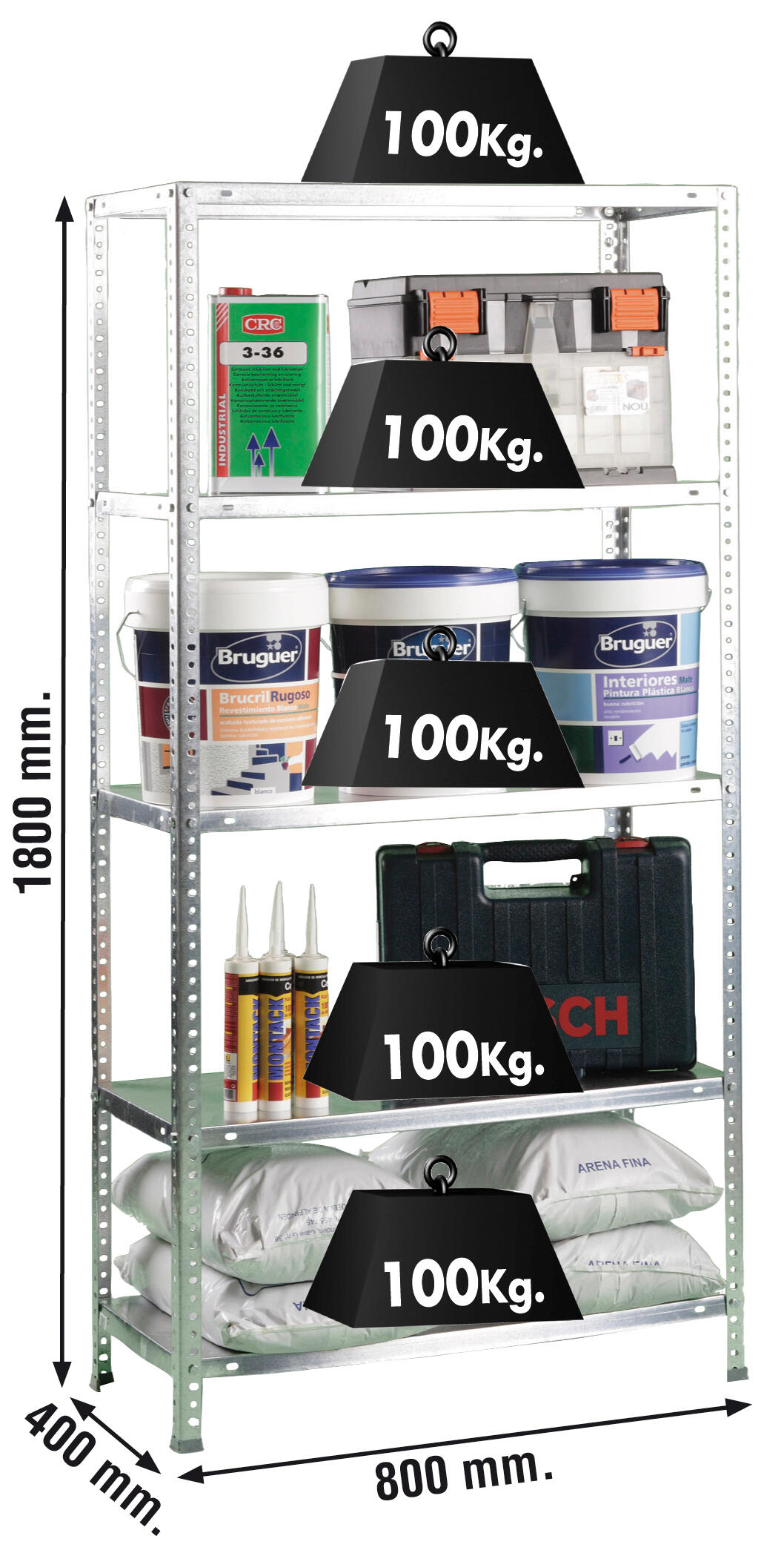 Estante com parafusos metálica 5 prateleiras 180x80 cm 500 kg Comfort Mini - 6