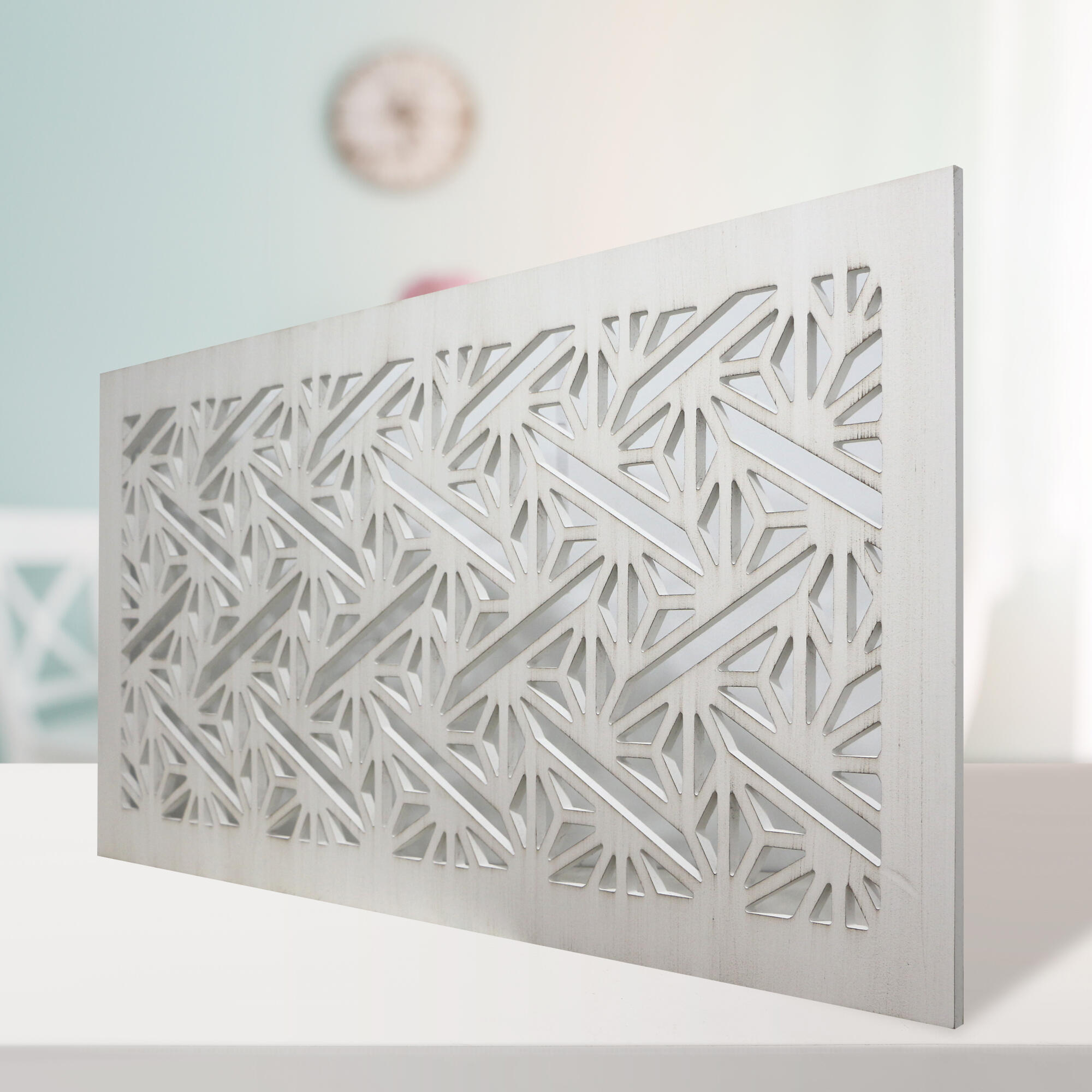 Objeto decorativo sin marco Geométrico rectangular de 160 x 80 cm. MDF Cabecero blanco envejecido - 4
