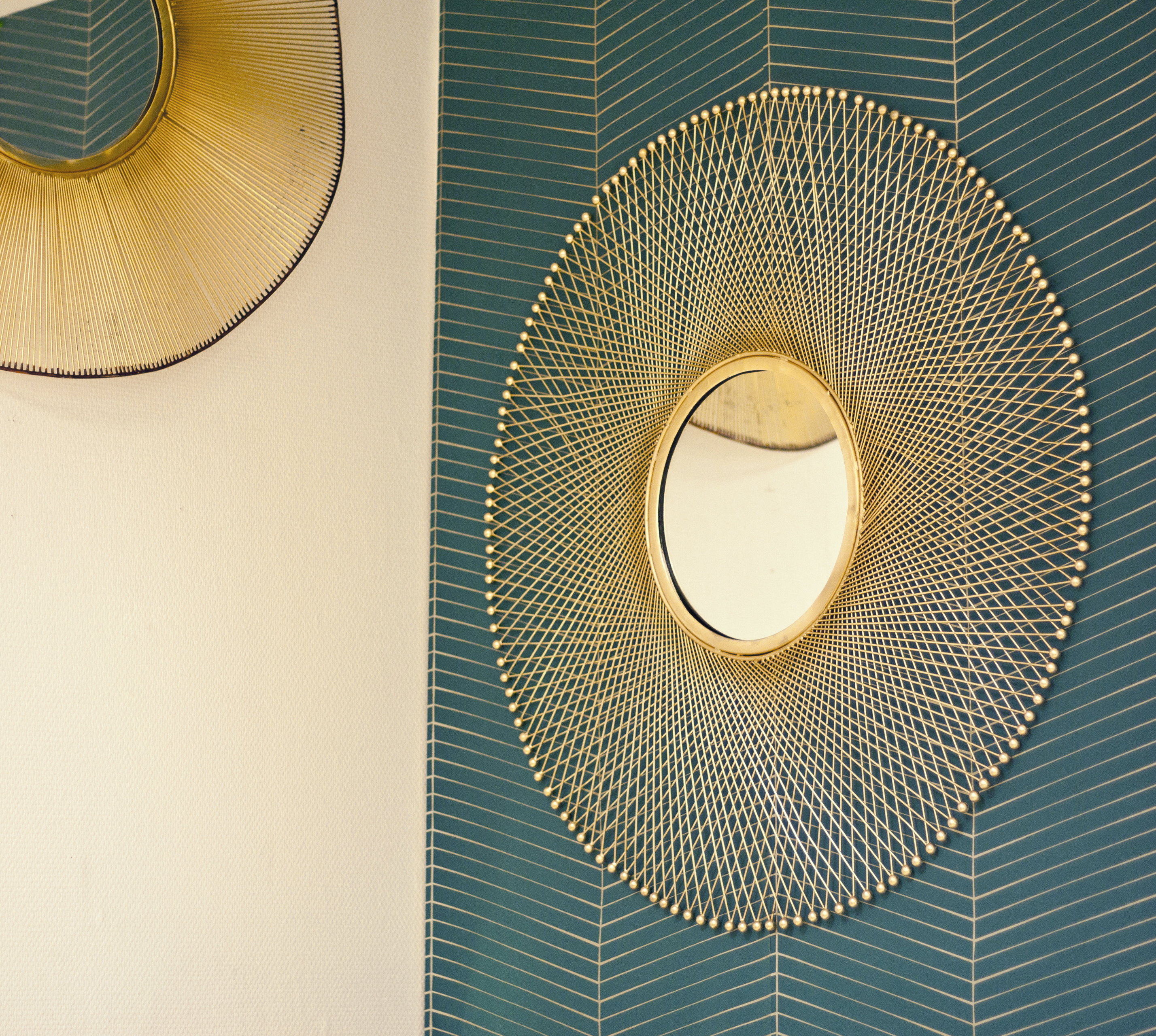 Specchio tondo in metallo dorato Ø 85.5 cm - 2