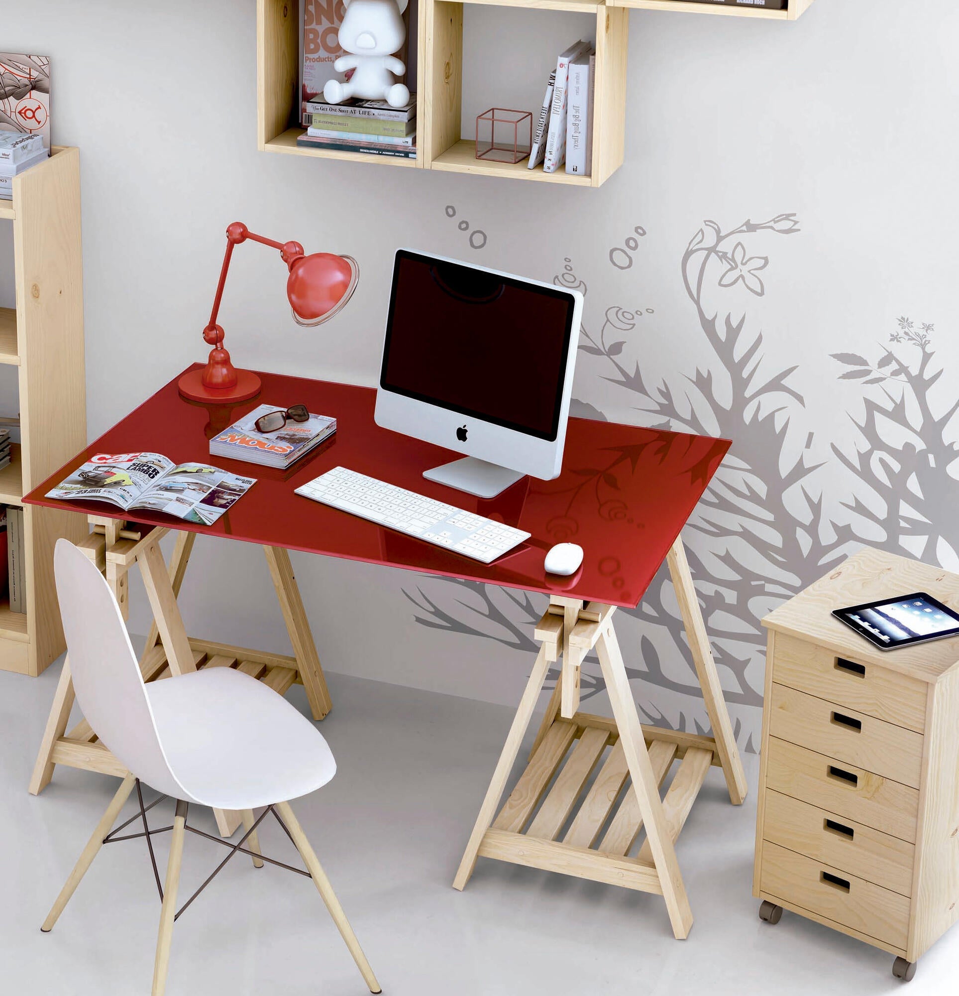 Mesa de escritorio Borriquetas, mesa de estudio con patas caballetes.