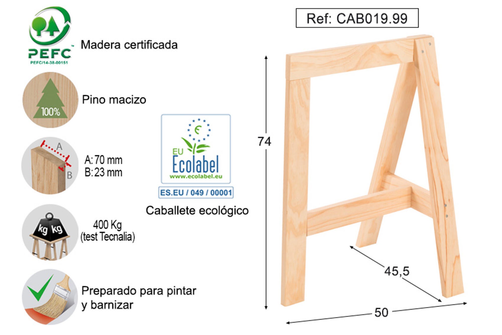 Cavalete de madeira GLAM S/VERNIZ 50CM - 4