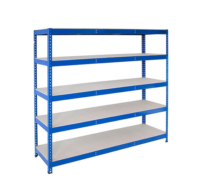 Estante metálica azul 5 prateleiras madeira 210x45x200cm 600kg Ar Shelving