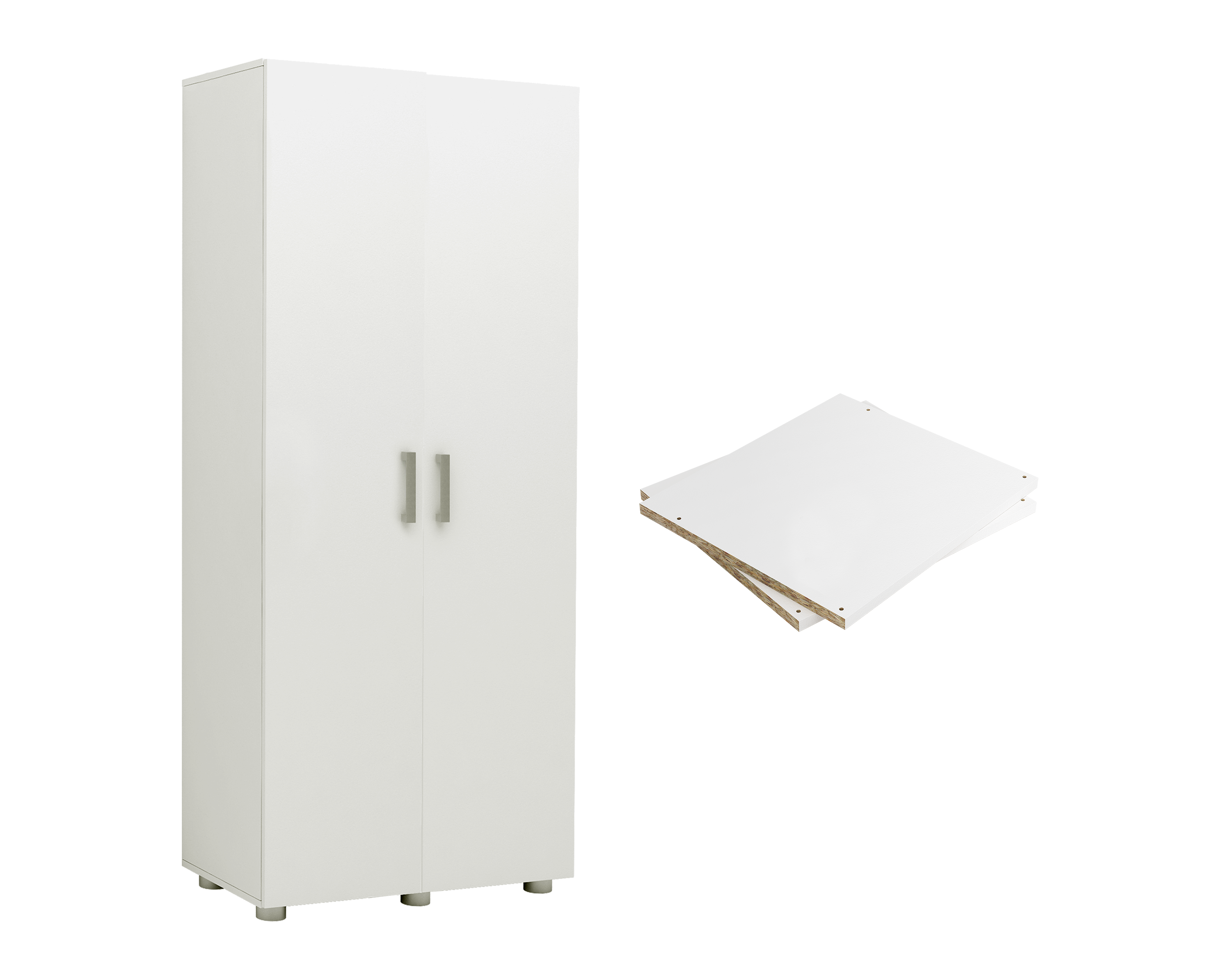 Armario escobero de melamina blanco de 180x79x42 cm con 2 baldas adicionales
