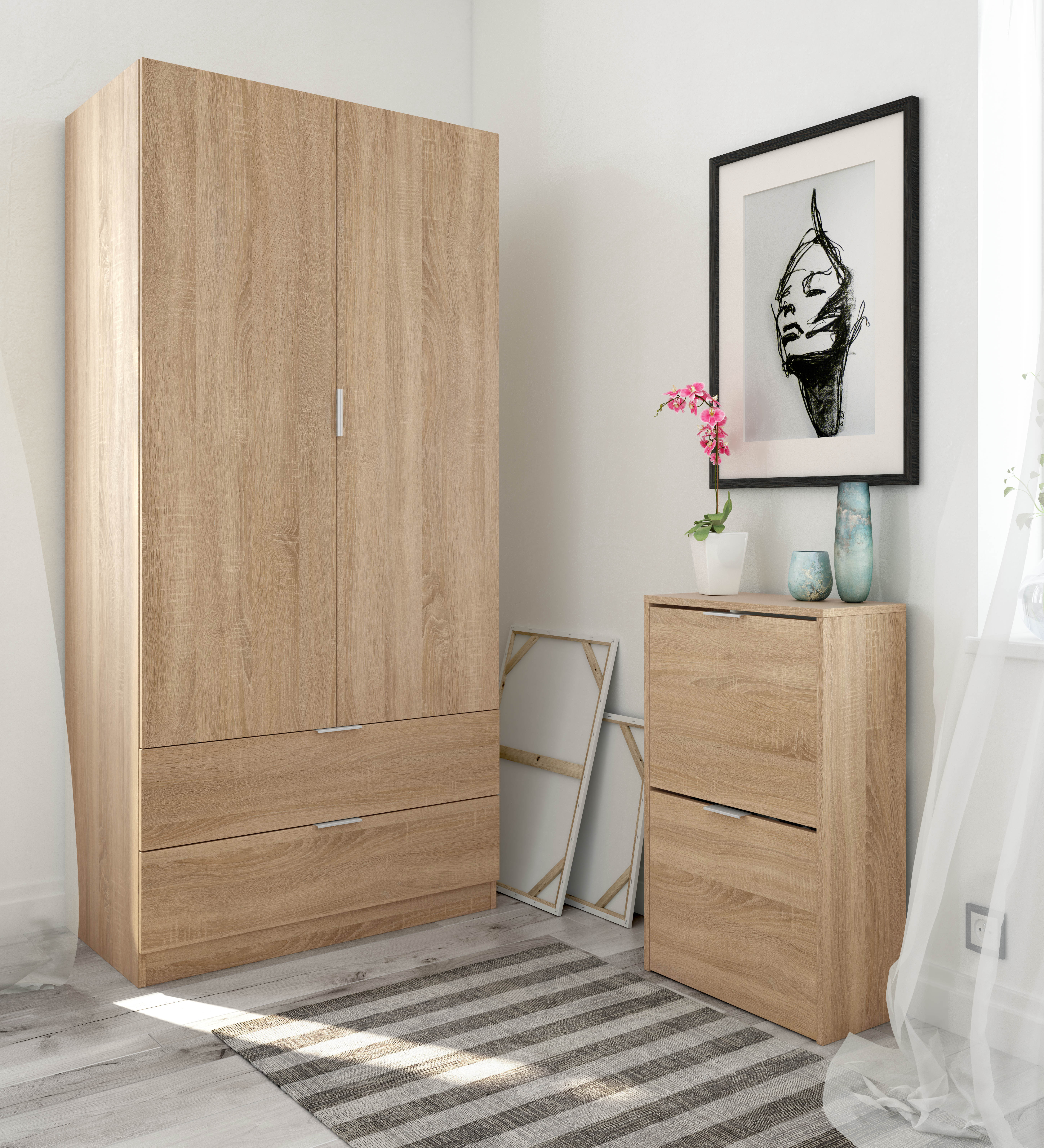 Roupeiro em kit carvalho com 2 portas de bater e 2 gavetas 180x81,2x52 cm Tuc - 4