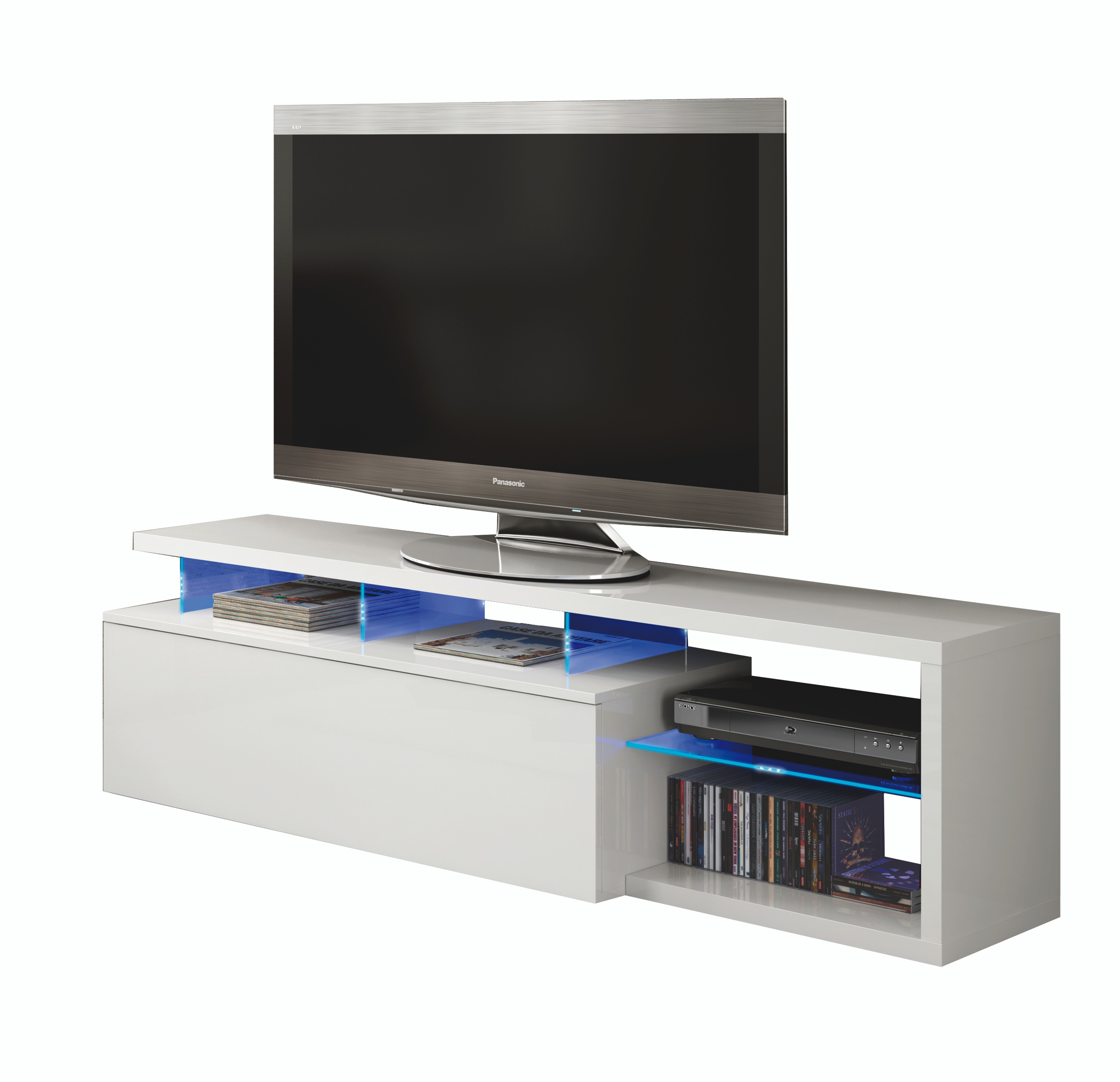 Mueble de tv bluetech blanco brillo 150x41x43 cm (anchoxaltoxfondo)