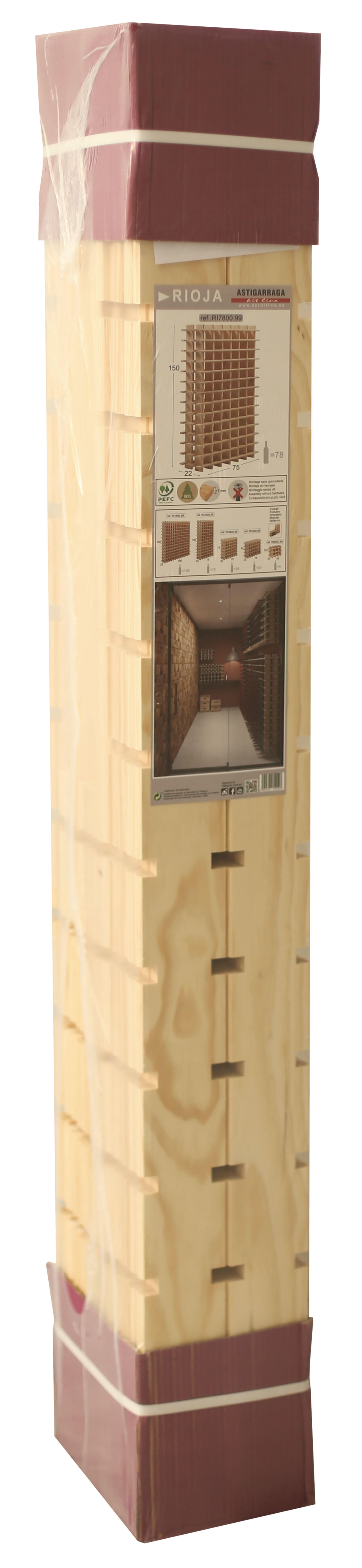 Botellero de pino sin barnizar para 78 botellas de 75x150x22 cm - 6
