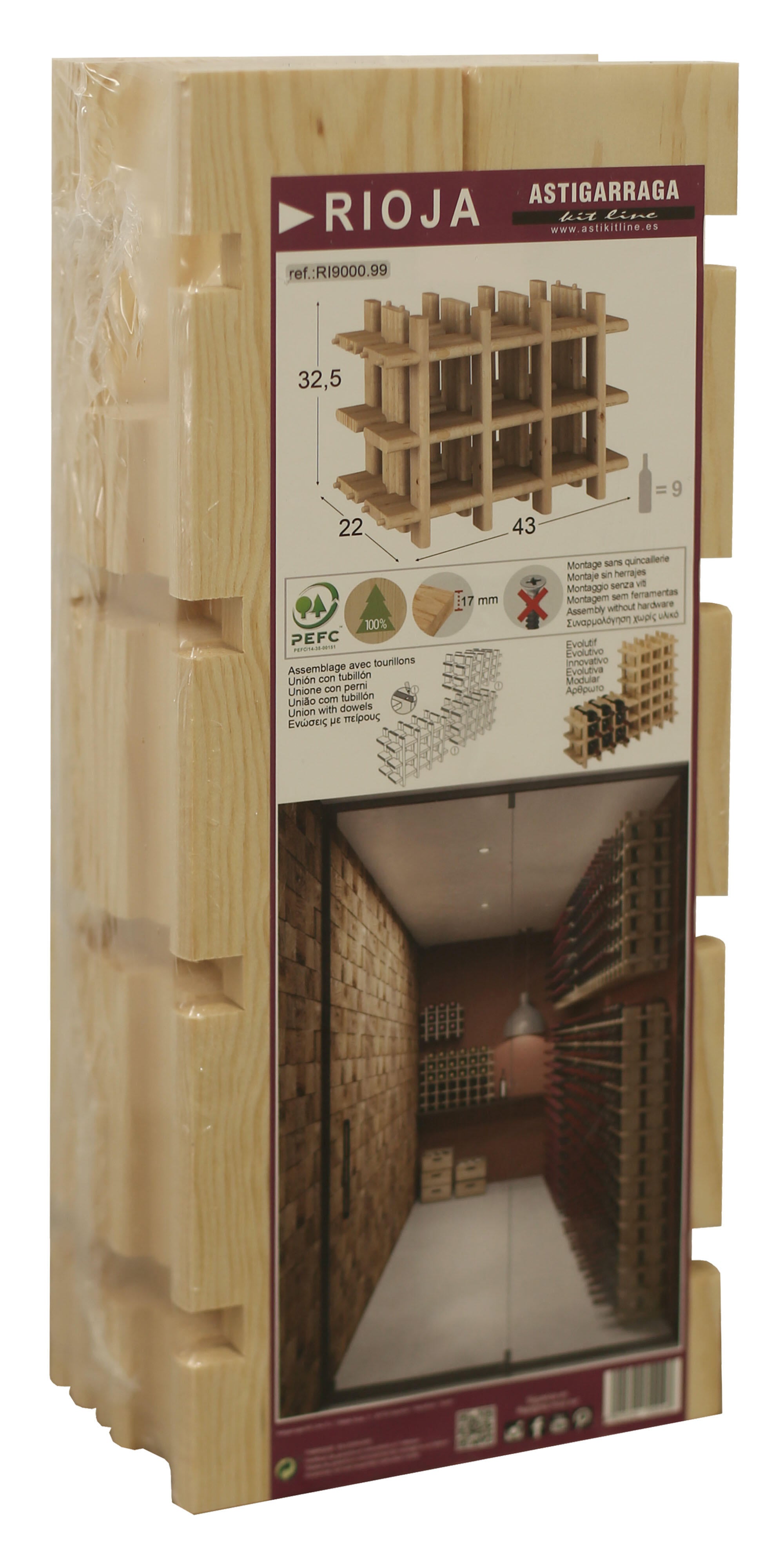 Botellero de madera para  botellas de 43x32.5x22 cm - 9