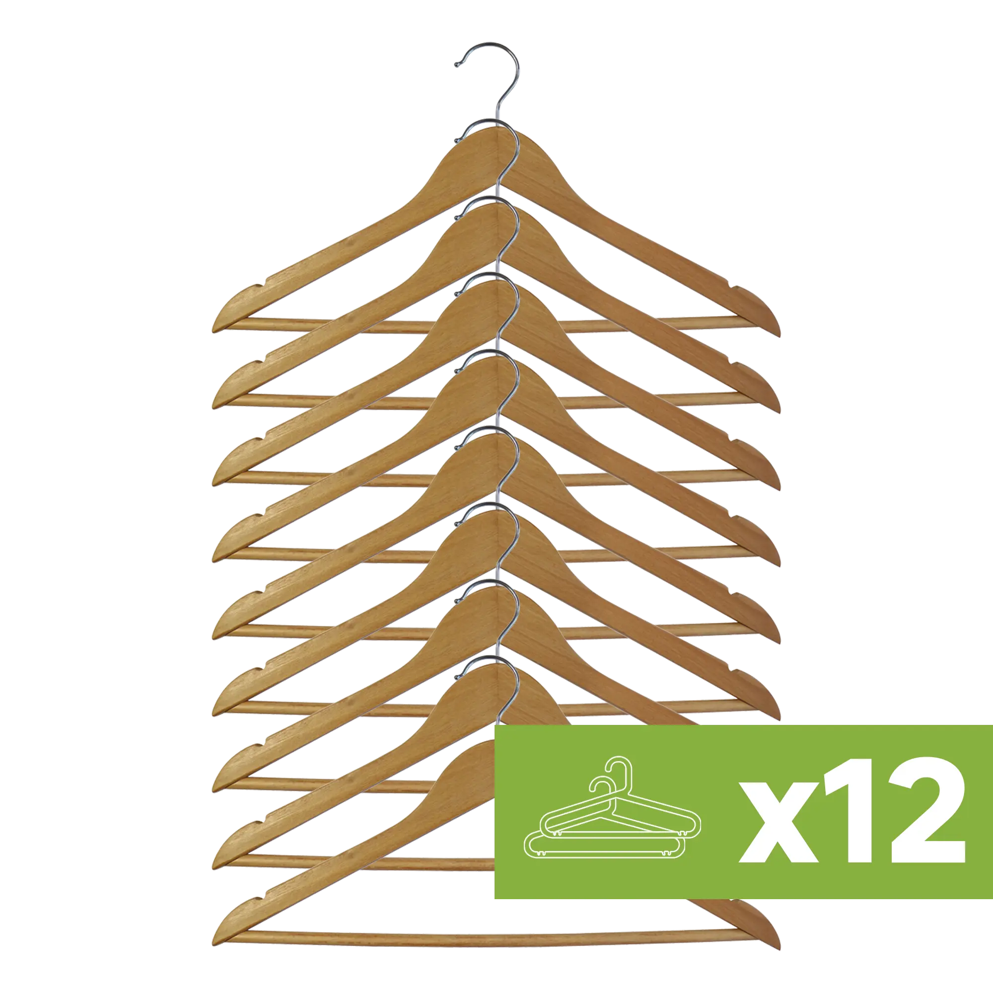 Lote de 12 packs de 8 perchas madera natural
