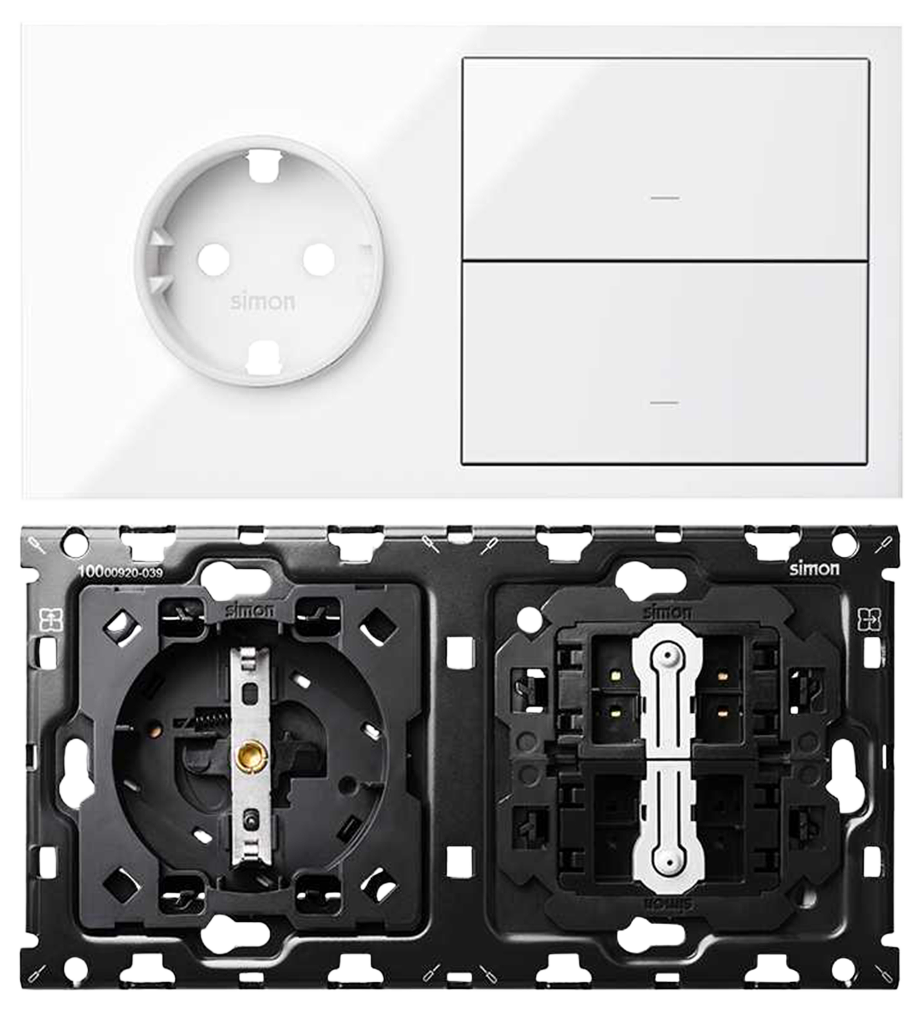 Lote enchufe+2 interruptor 2 elemento simon 100 blanco