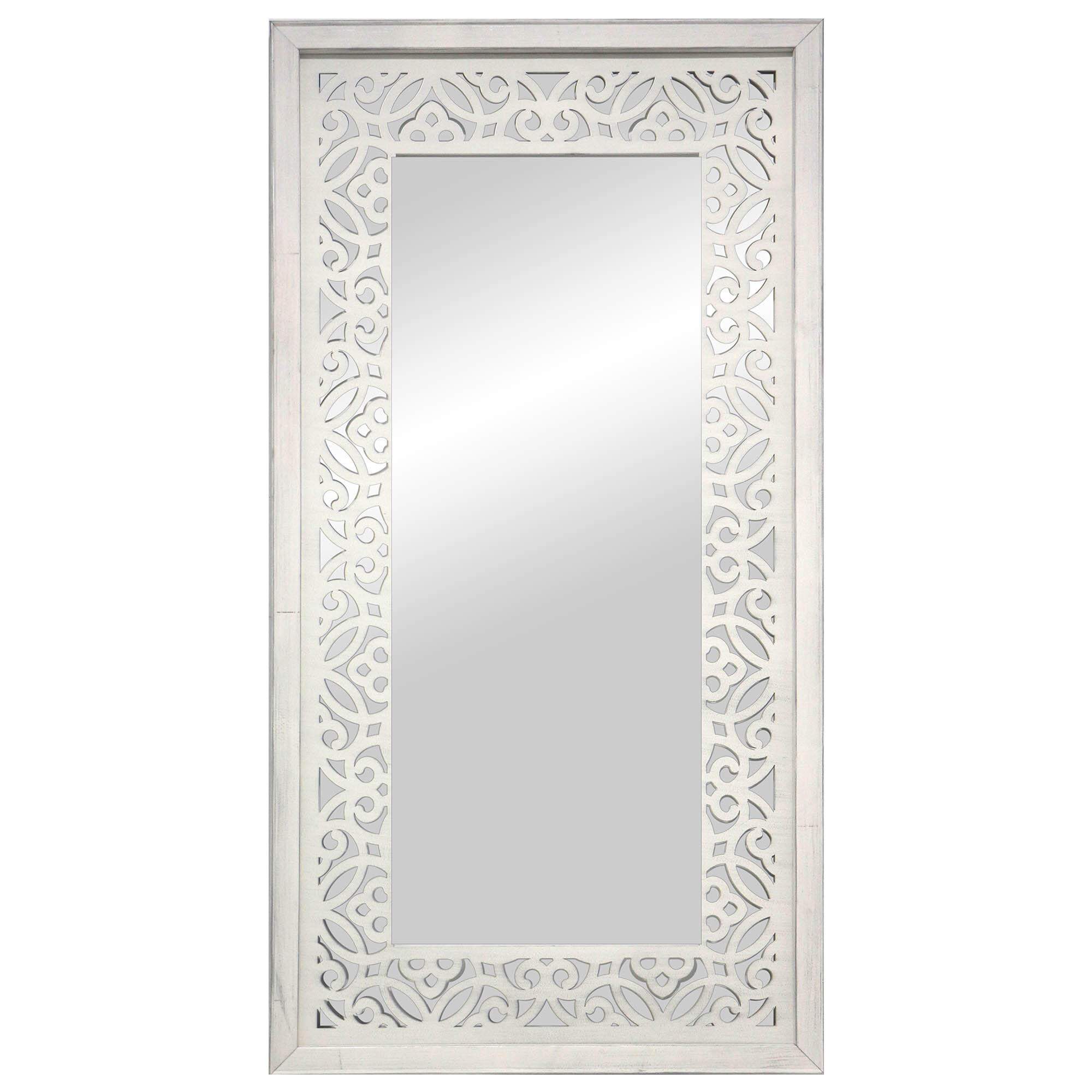 Espejo enmarcado de pared rectangular mosaico surat madera blanco satinado de 70 x 160 cm