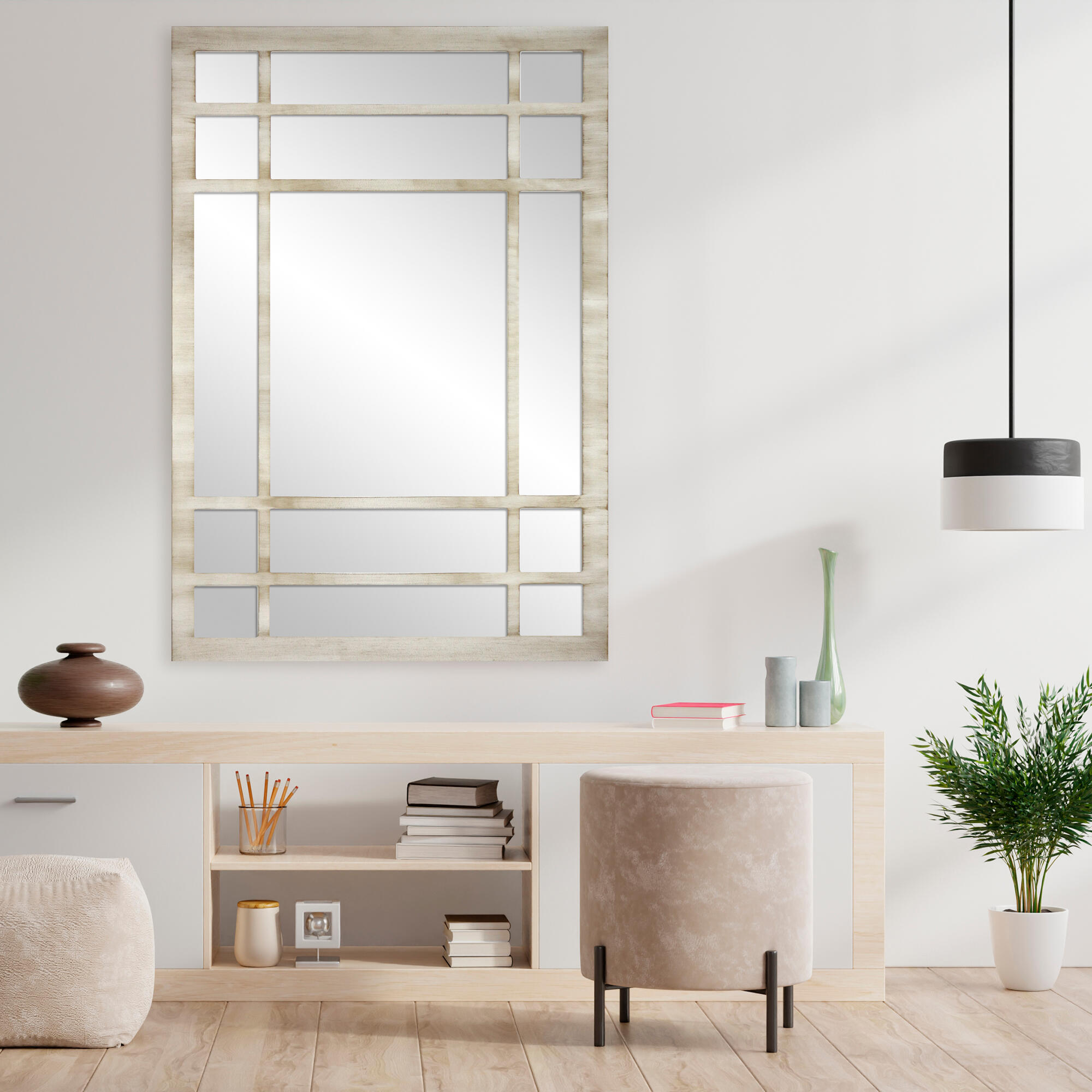 Espejo enmarcado de pared rectangular Romeo MDF blanco satinado de 70 x 100 cm - 2