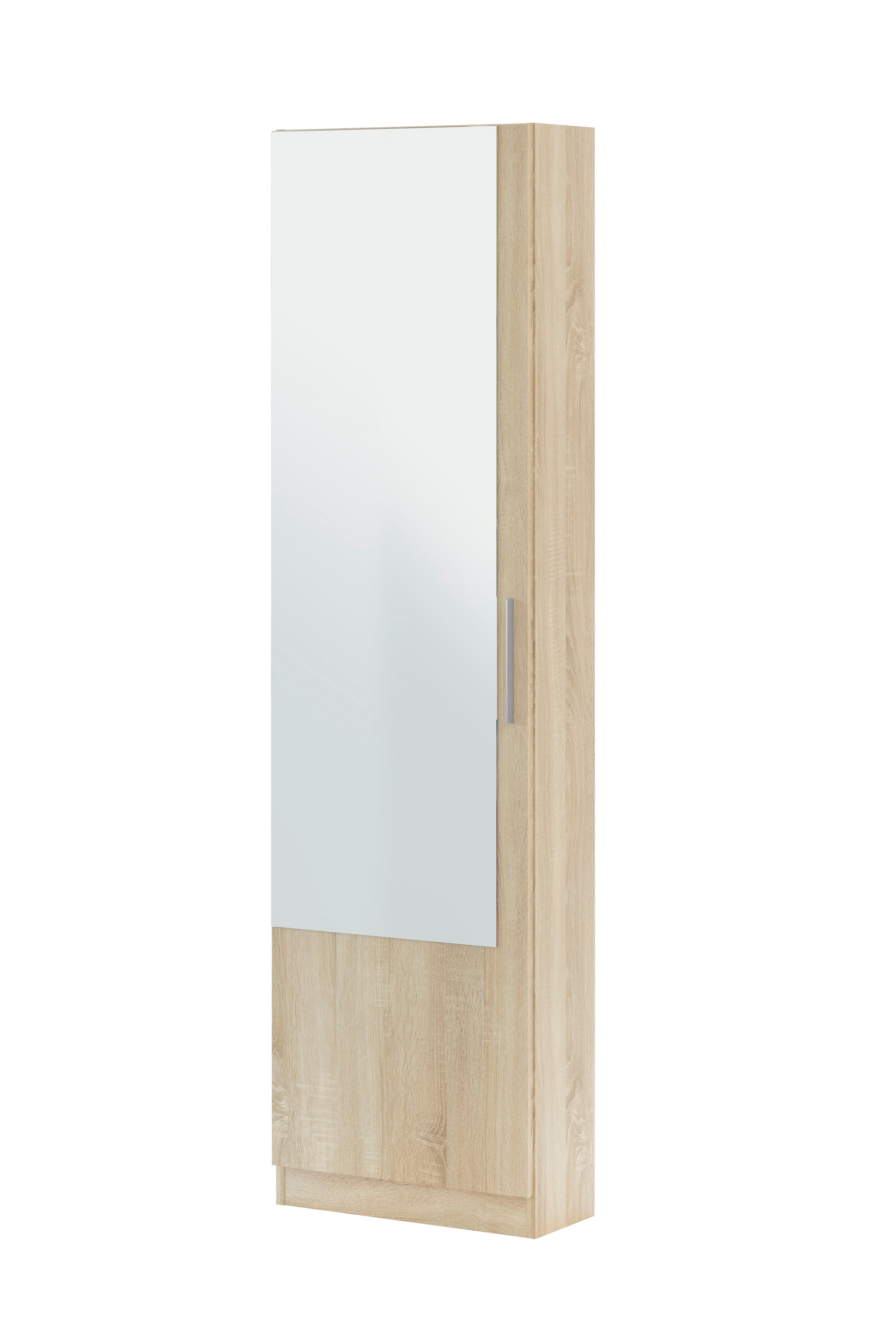 Zapatero kristal con 1 compartimento para 16 pares en melamina color roble natural 55x180x22 cm