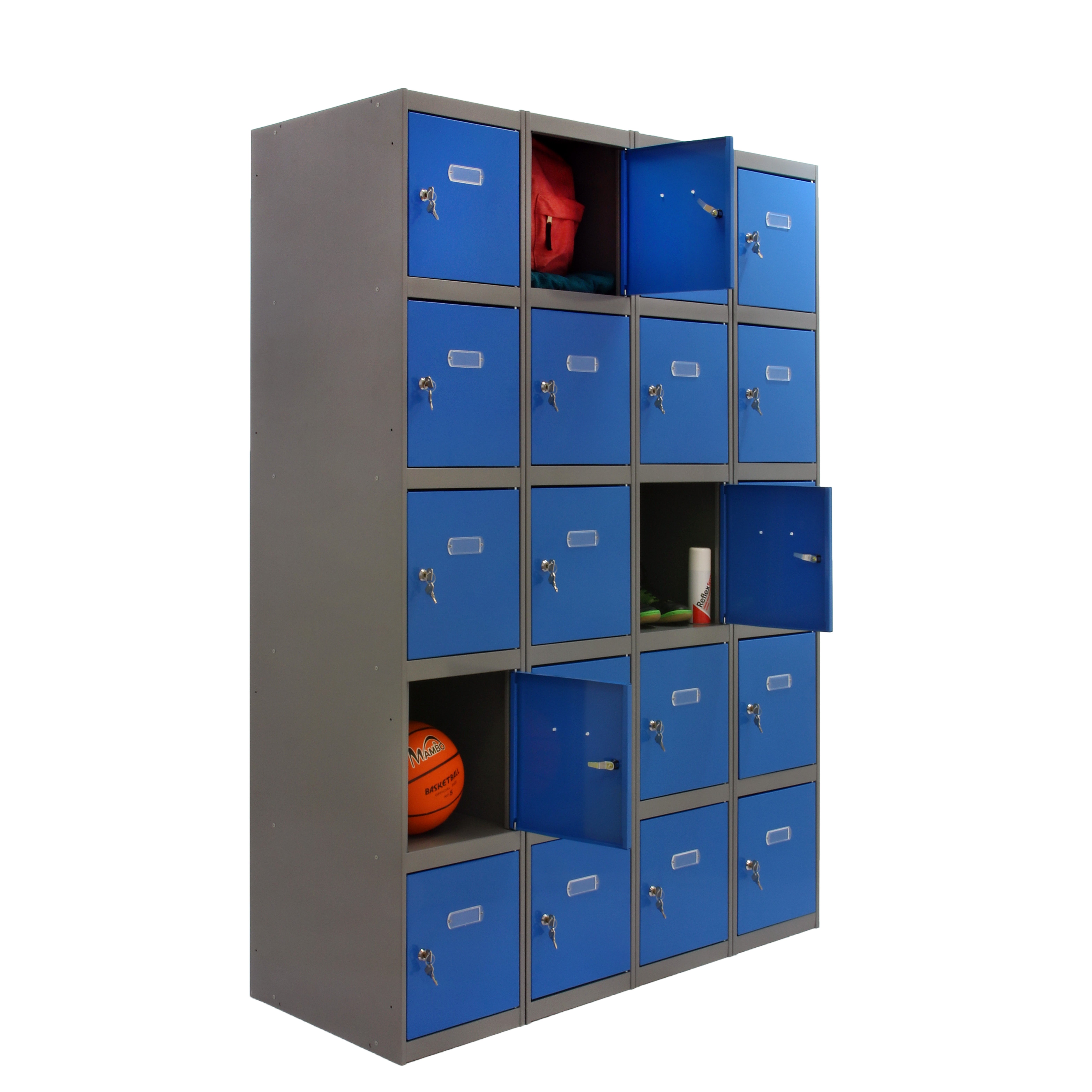 Casillero de acero 5x4, 180x120x50 cm montado color gris/azul 20 puertas