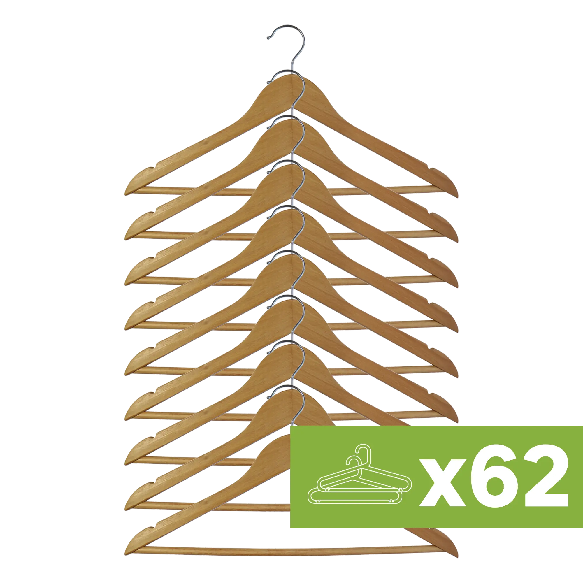 Lote de 62 packs de 8 perchas madera natural
