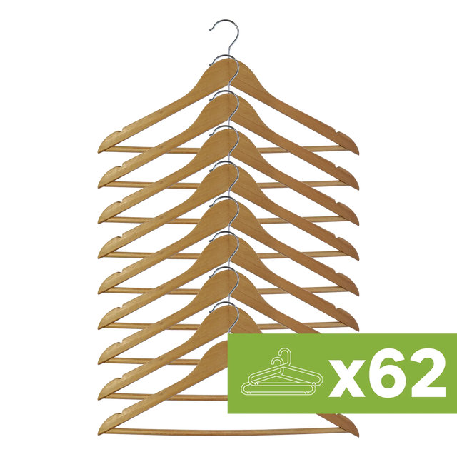 Lote de 62 packs de 8 perchas madera natural