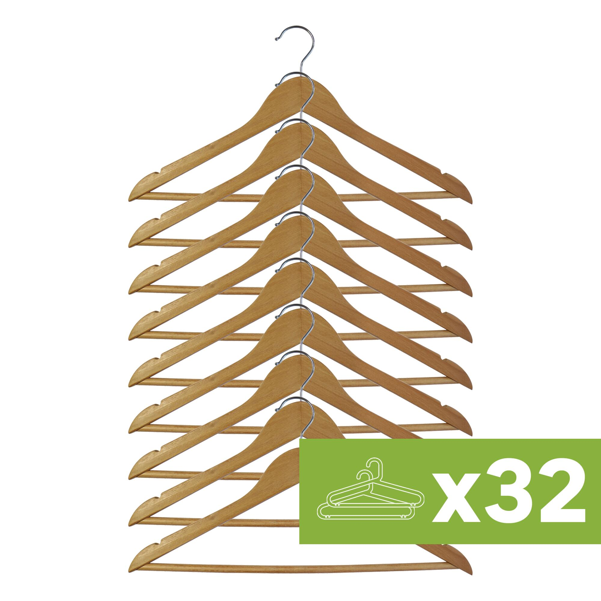 Lote de 32 packs de 8 perchas madera natural