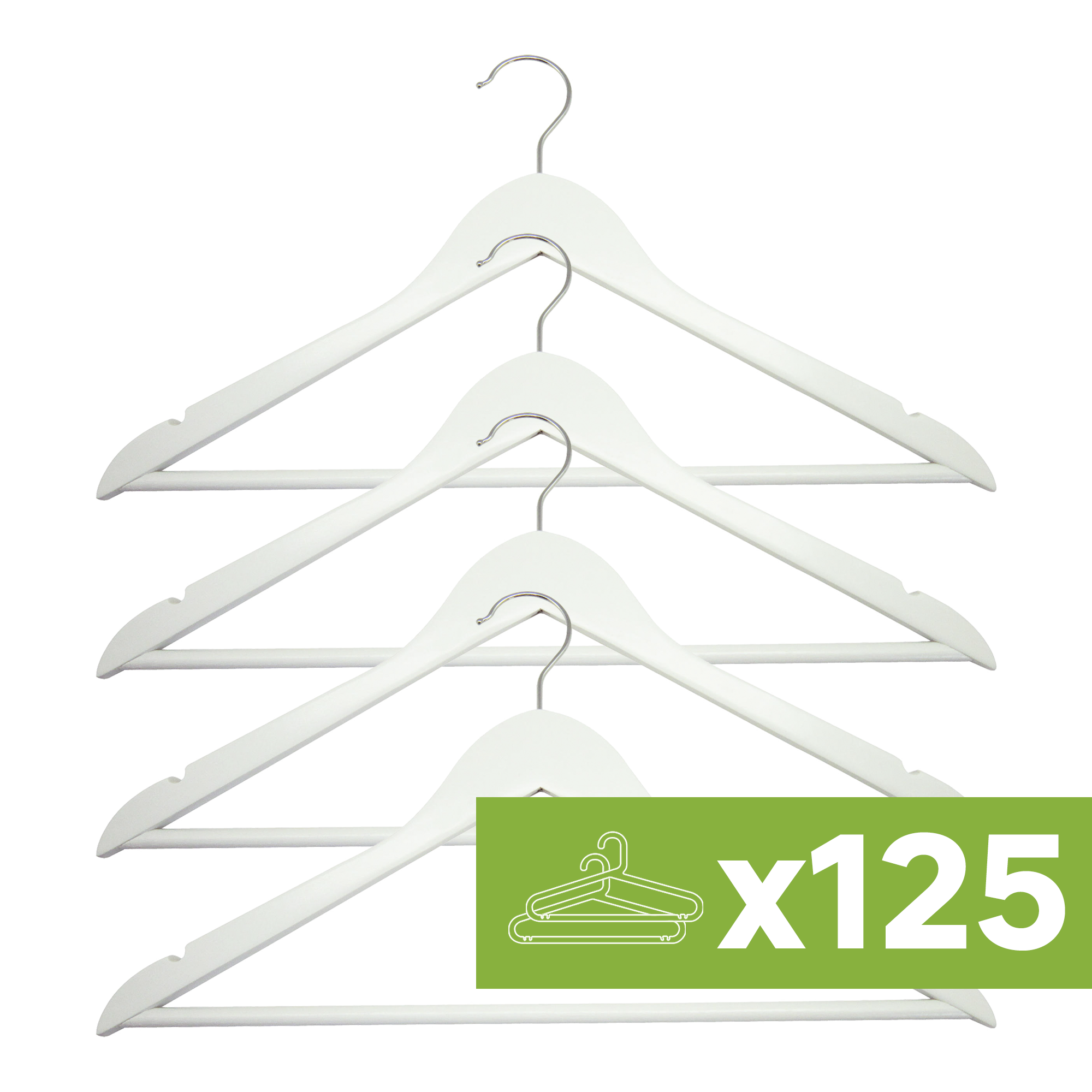Lote de 125 packs 4 perchas spaceo de madera blanca fsc 45x23cm (anchoxalto)