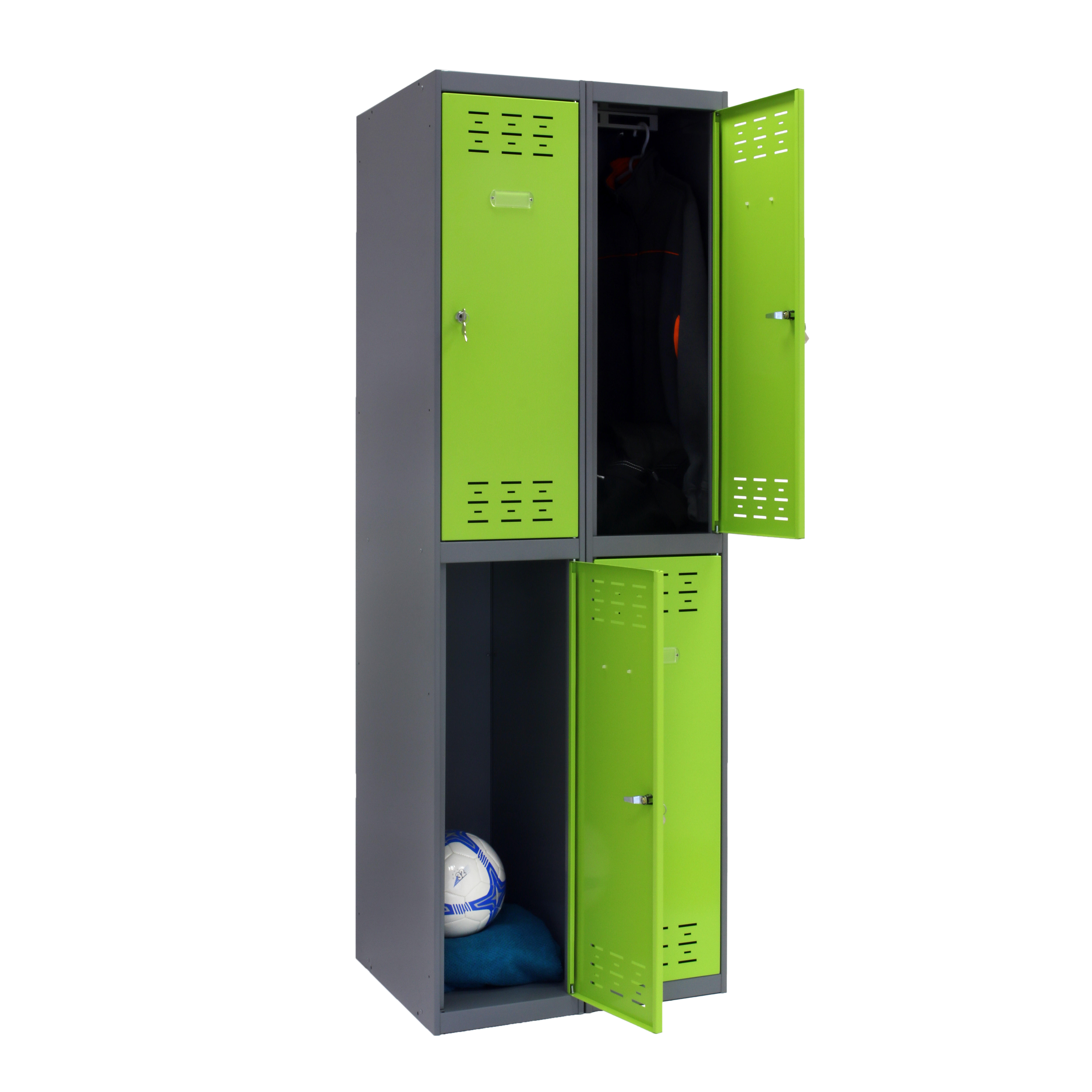 Taquilla biplaza tandem de acero 60x180x50 cm montada color gris/verde 4 puertas