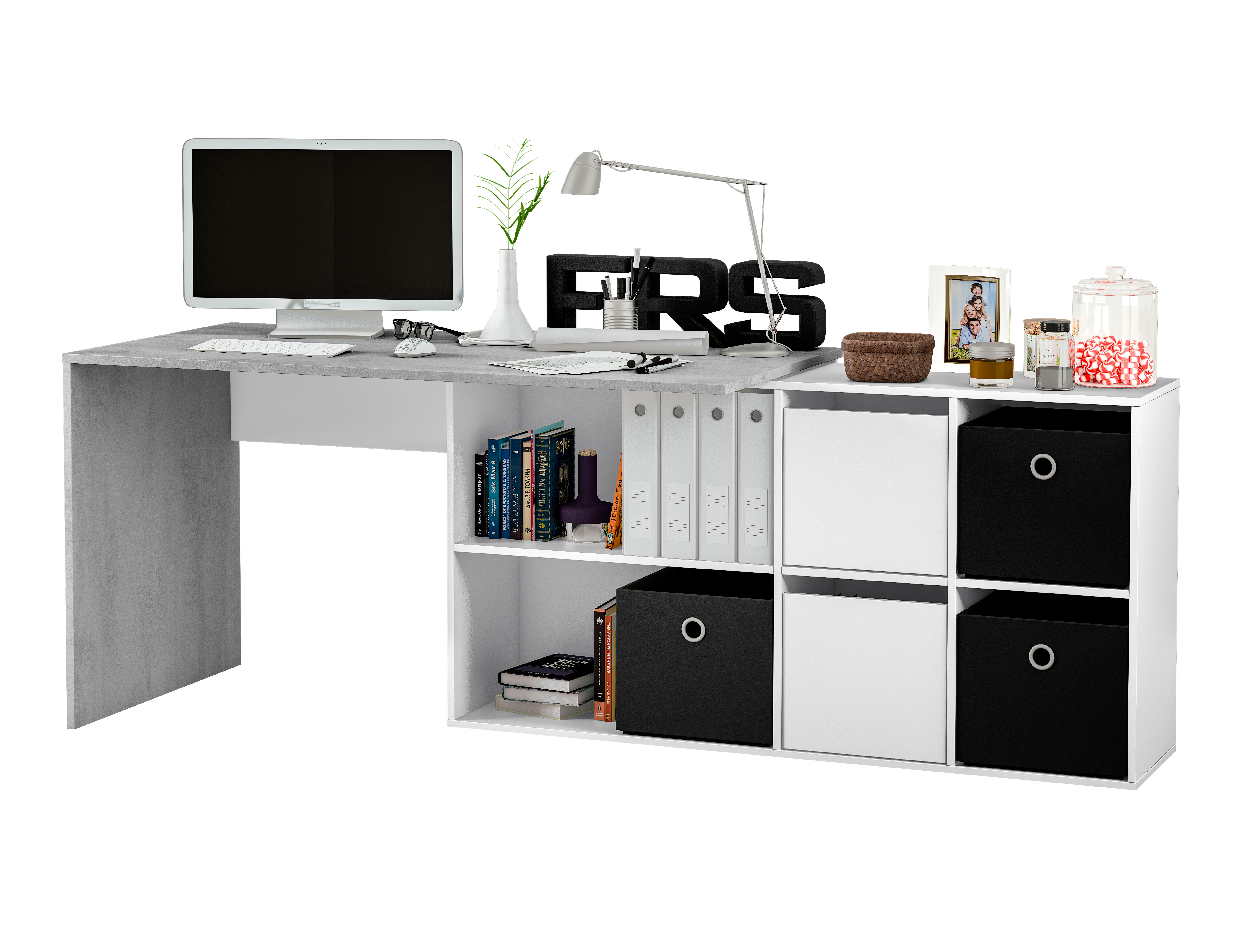 Mesa escritorio Adapta plus blanco artik y cemento 136x66x74 cm - 4