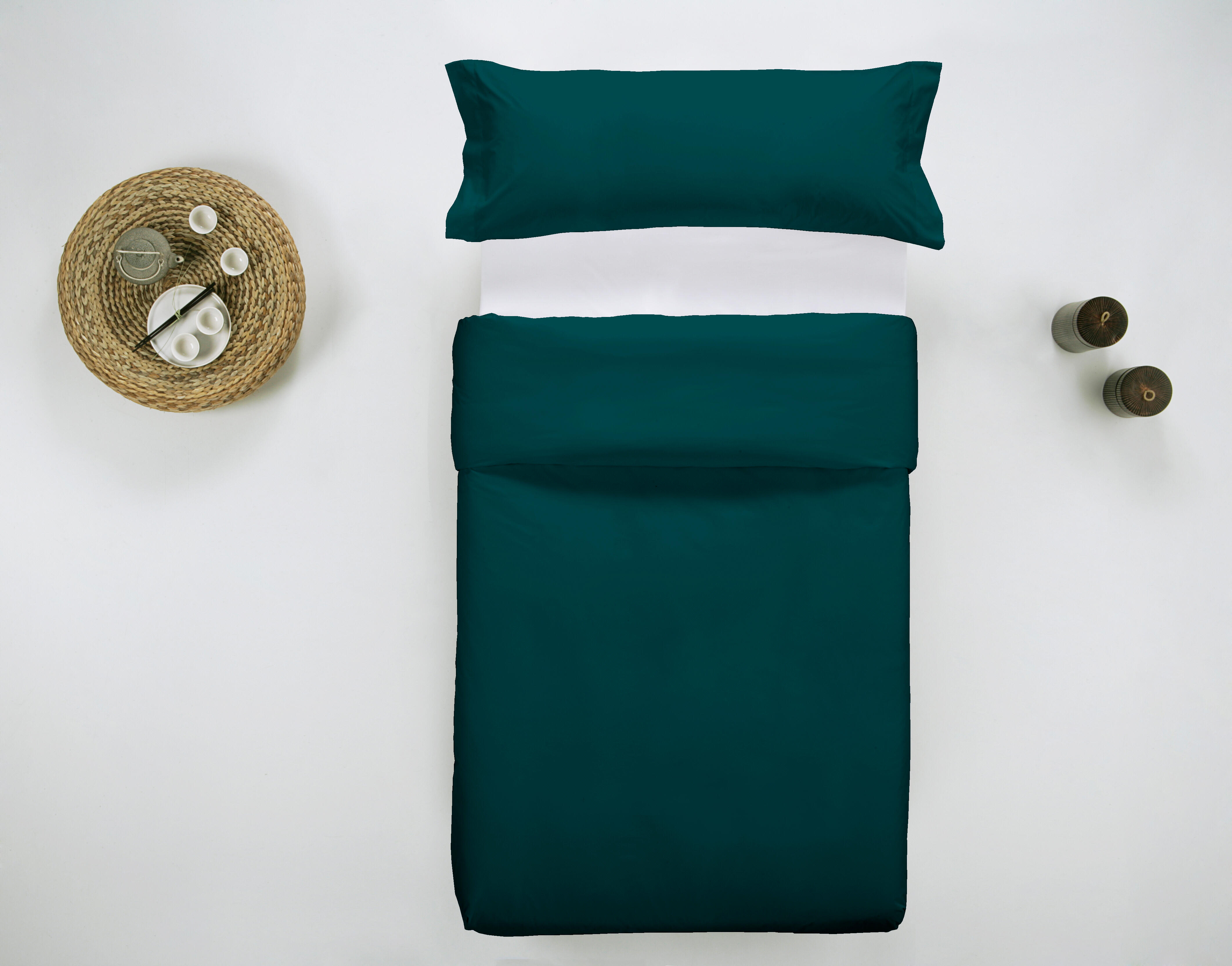 Funda nórdica wash garment lisa algodón 200 hilos verde azulado cama de 90 cm