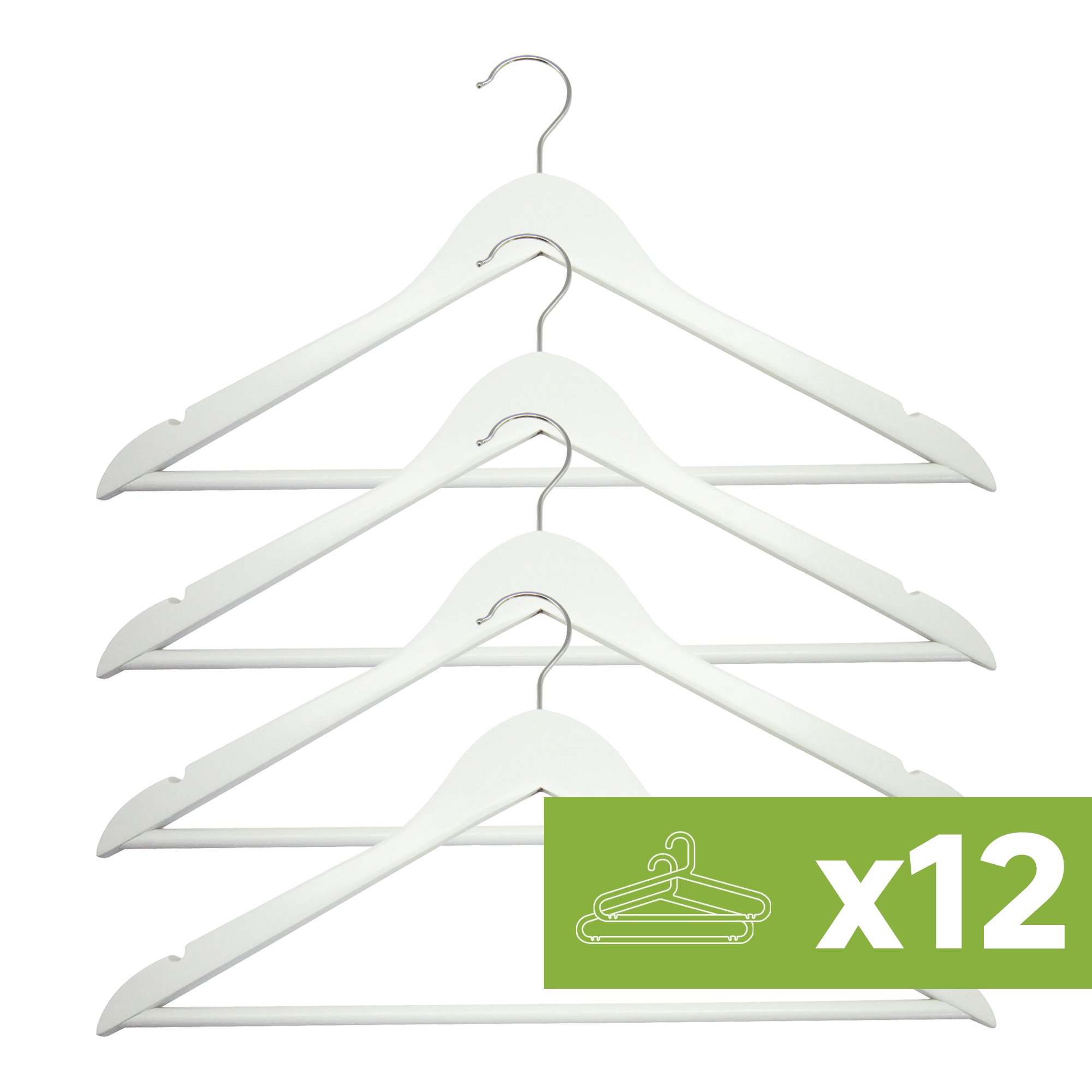 Lote de 12 packs 4 perchas spaceo de madera blanca fsc 45x23cm (anchoxalto)