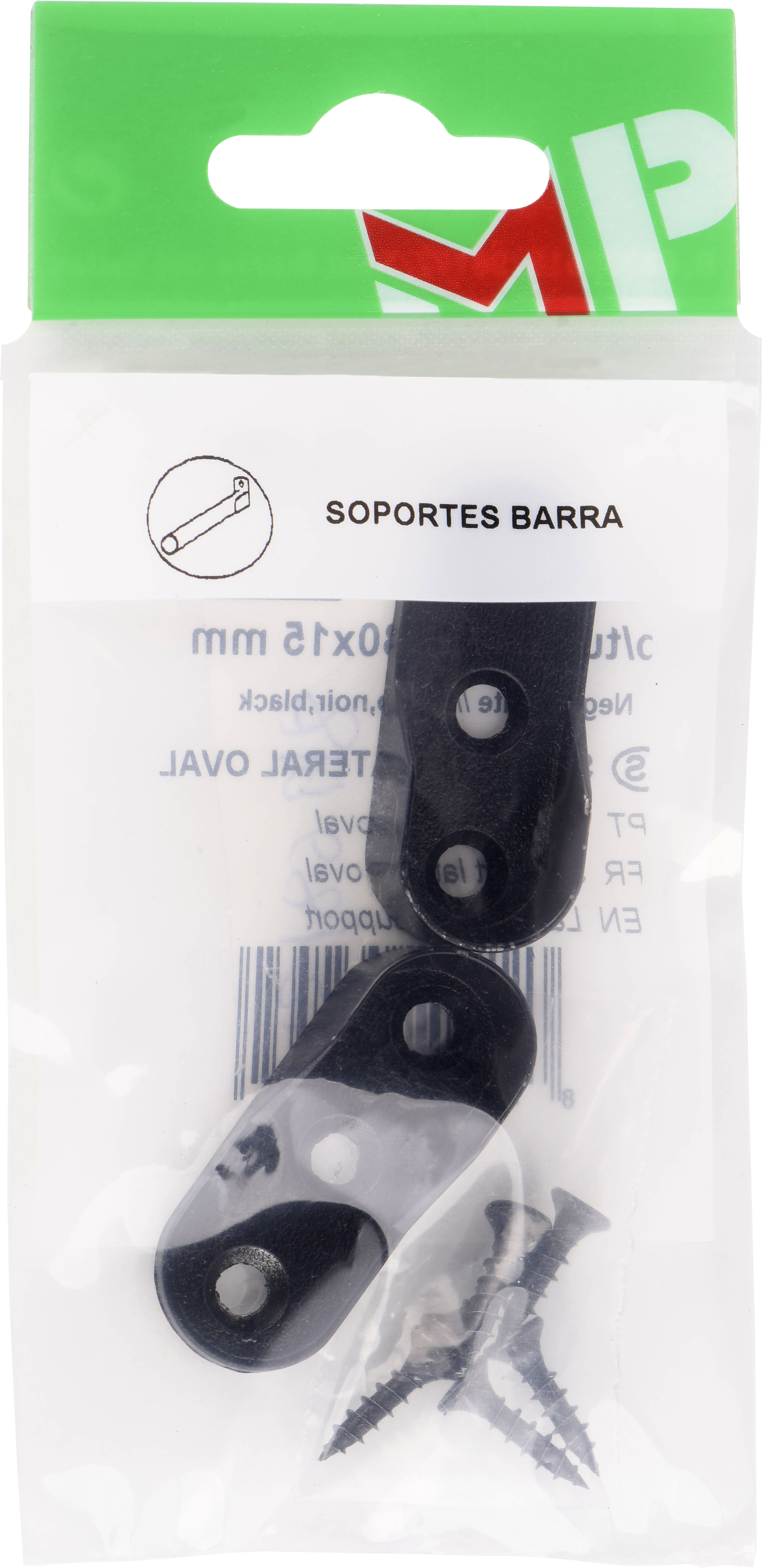 Kit 2 suportes laterais OVAL PRETO 30X15MM - 6