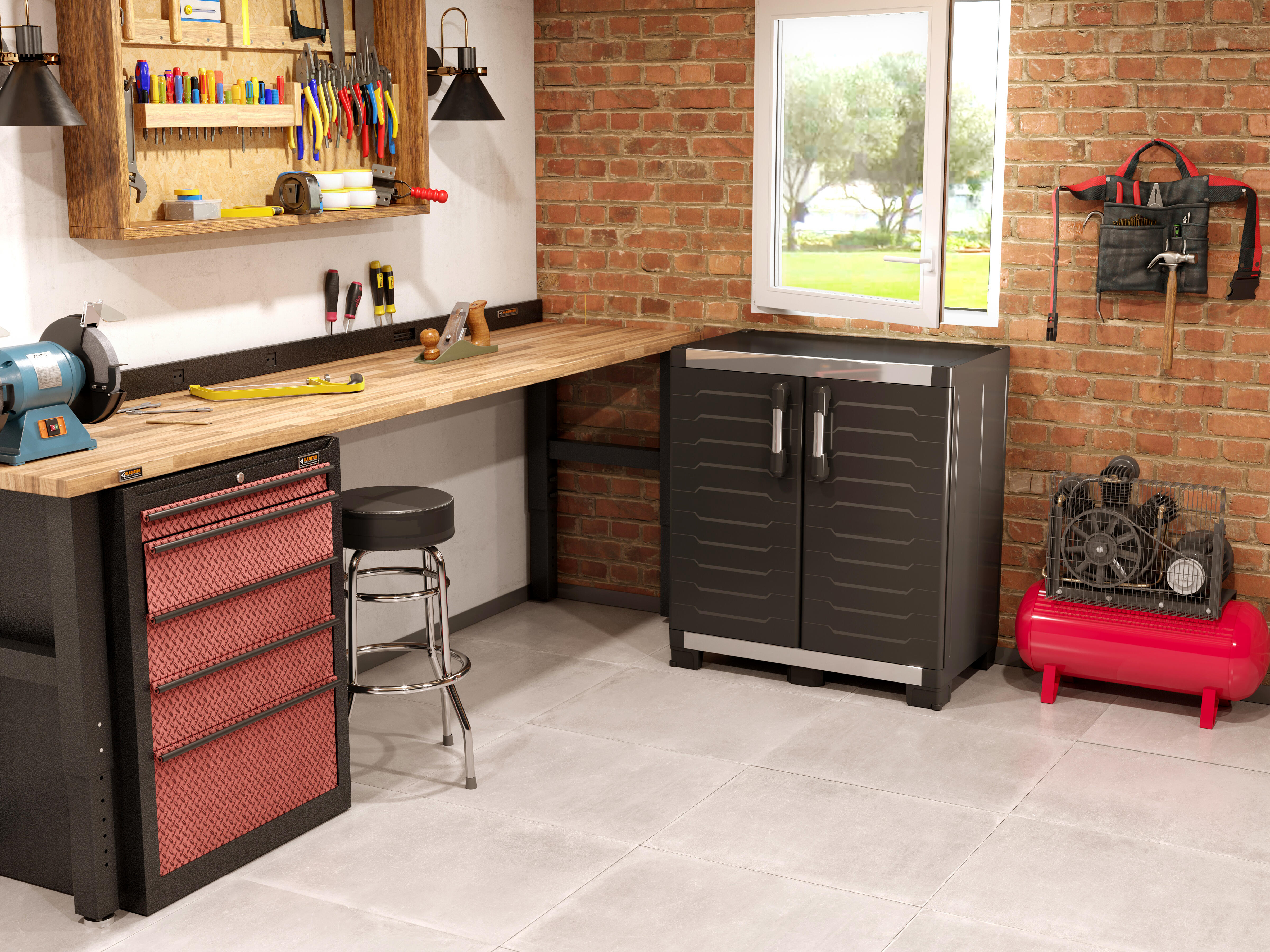 Armario bajo de resina Pro XL 89x99x54 cm color negro 2 puertas - 2