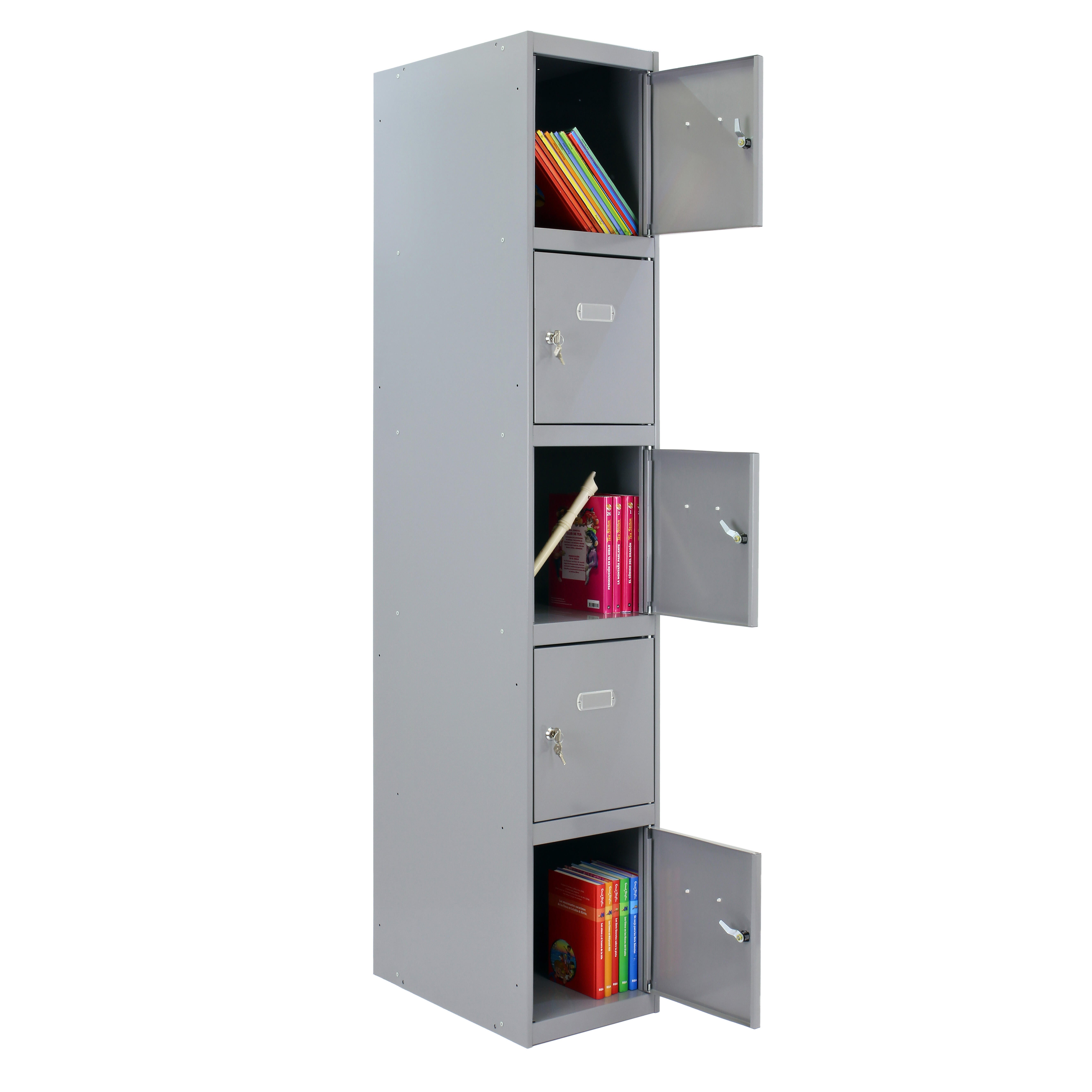 Casillero de acero 5x1, 180x30x50 cm montado color gris 5 puertas