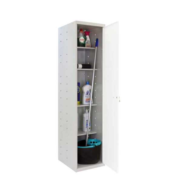 Armario escobero de acero 40x180x40 cm montado color gris/blanco 1 puerta