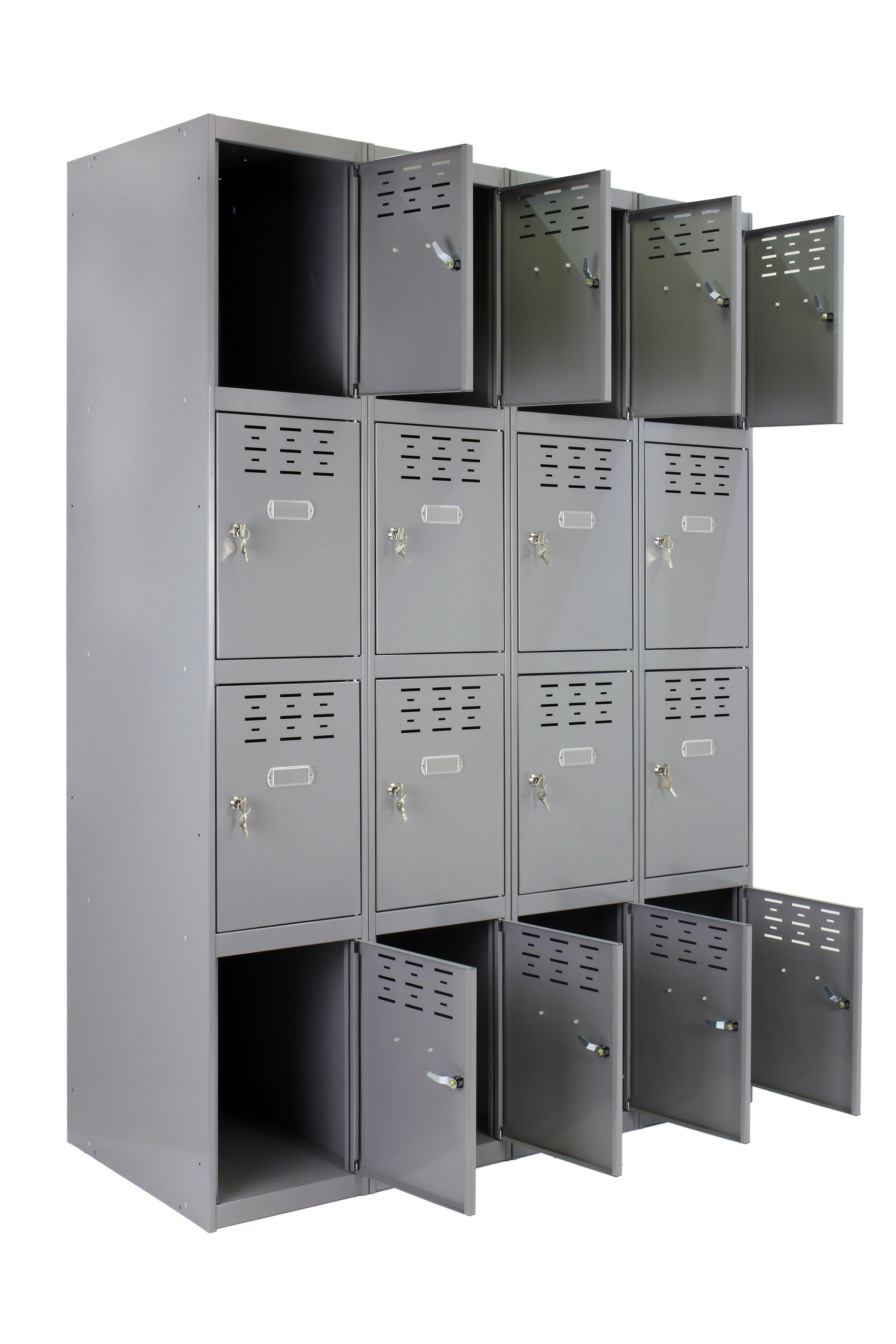 Casillero de acero 4x4, 180x120x50 cm montado color gris 16 puertas