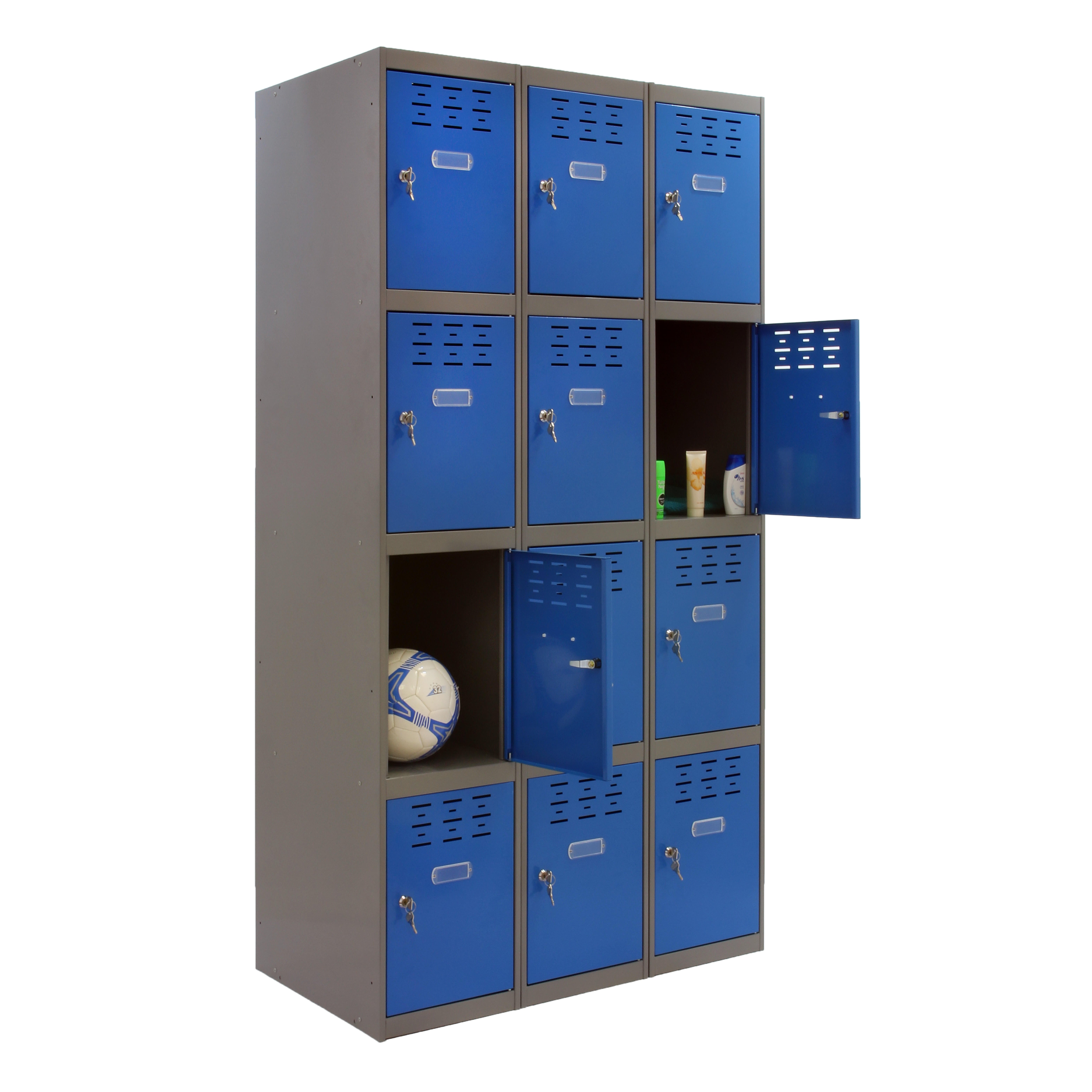 Casillero de acero 4x3, 180x120x50 cm montado color gris/azul 12 puertas