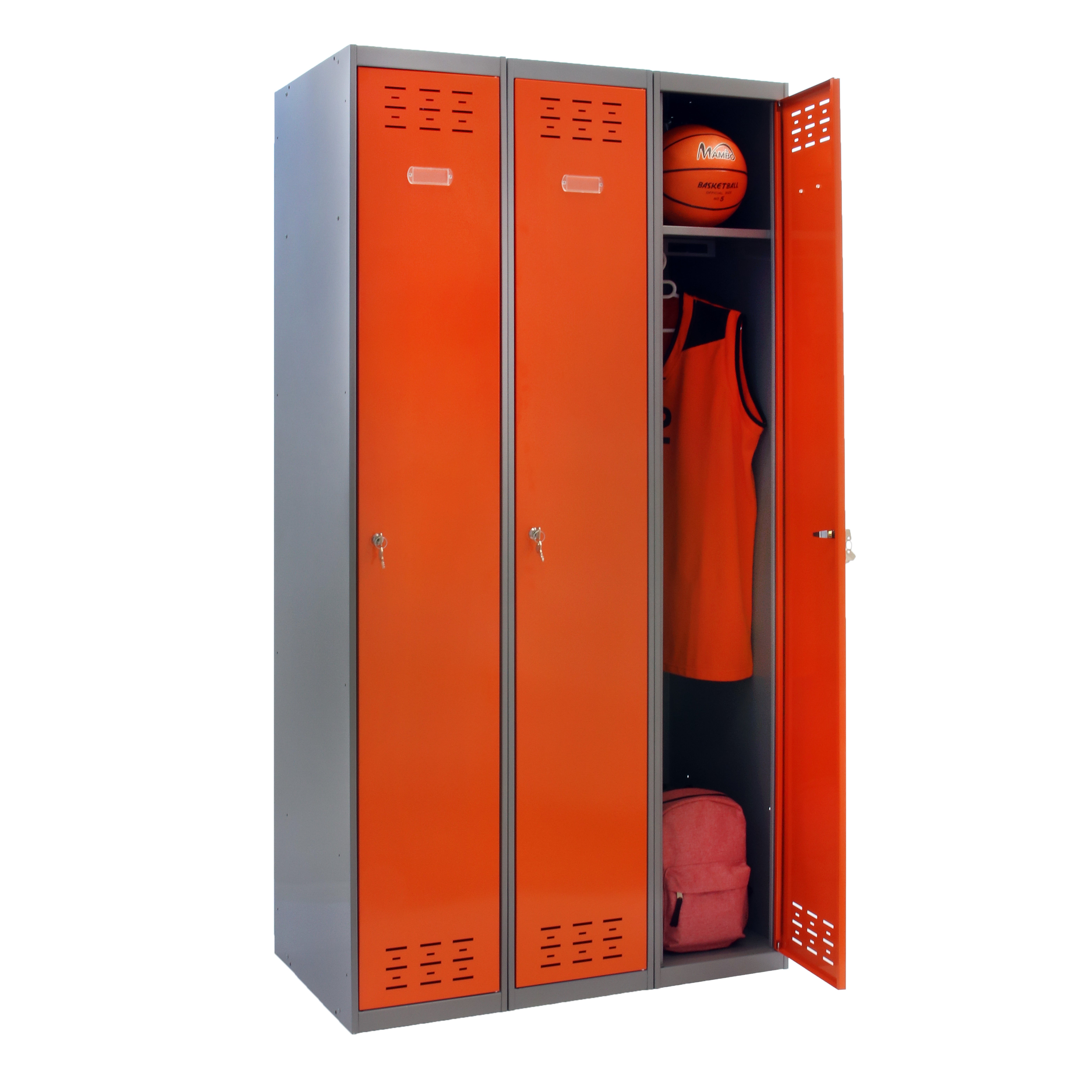 Taquilla single de acero 120x180x50 cm montada color gris/naranja 3 puertas