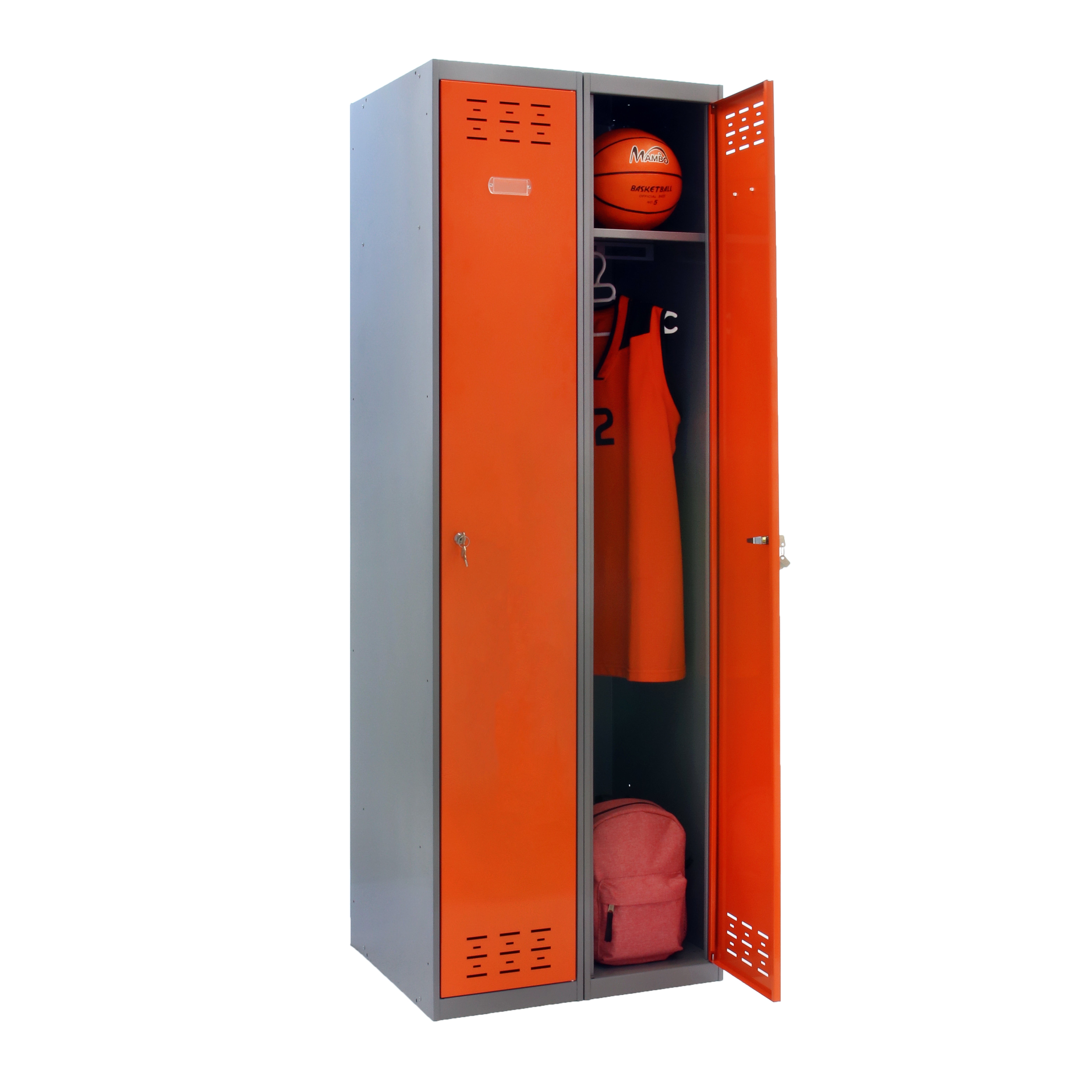 Taquilla single de acero 80x180x50 cm montada color gris/naranja 2 puertas