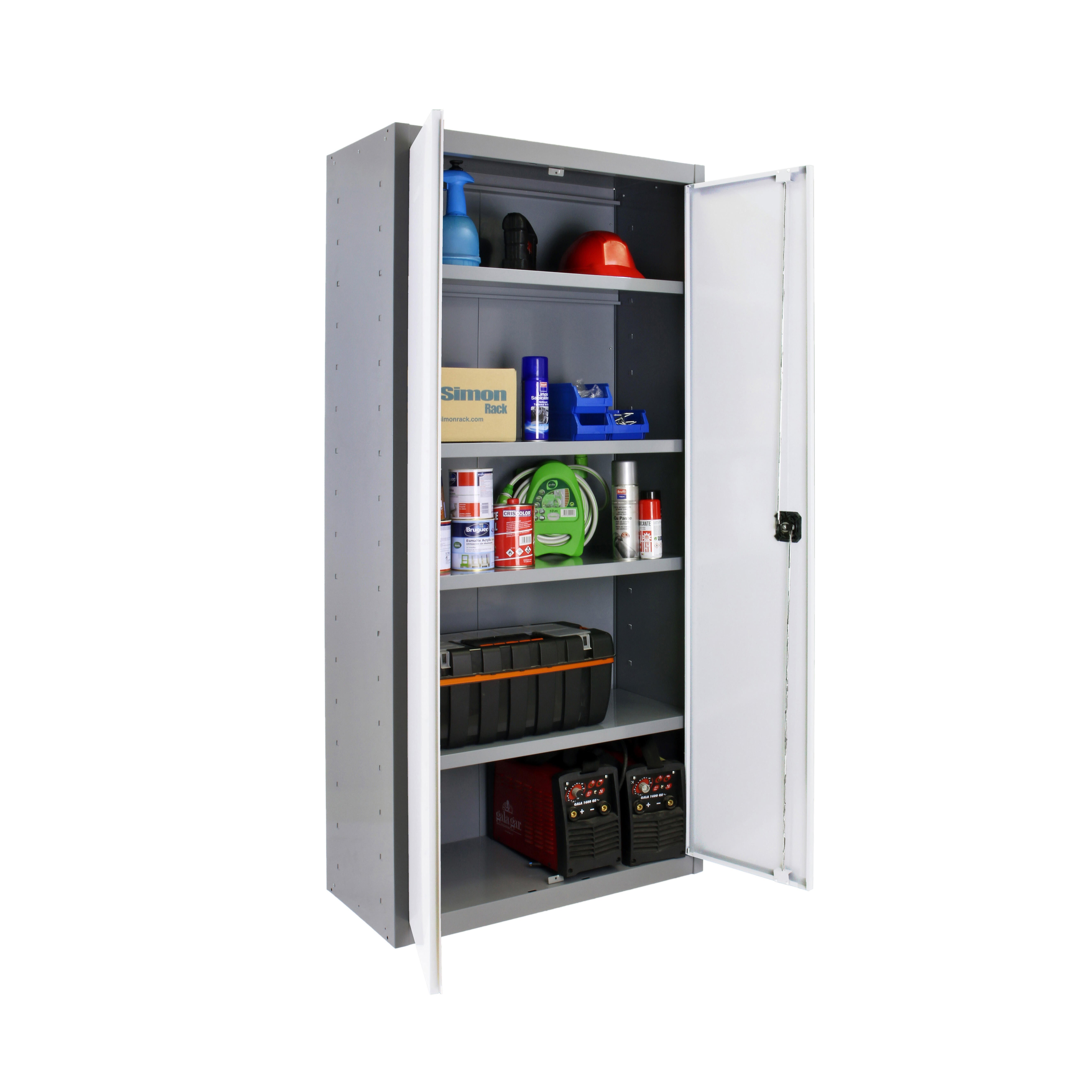 Armario alto baldas de acero 100x180x40 cm montado color gris/blanco 2 puertas