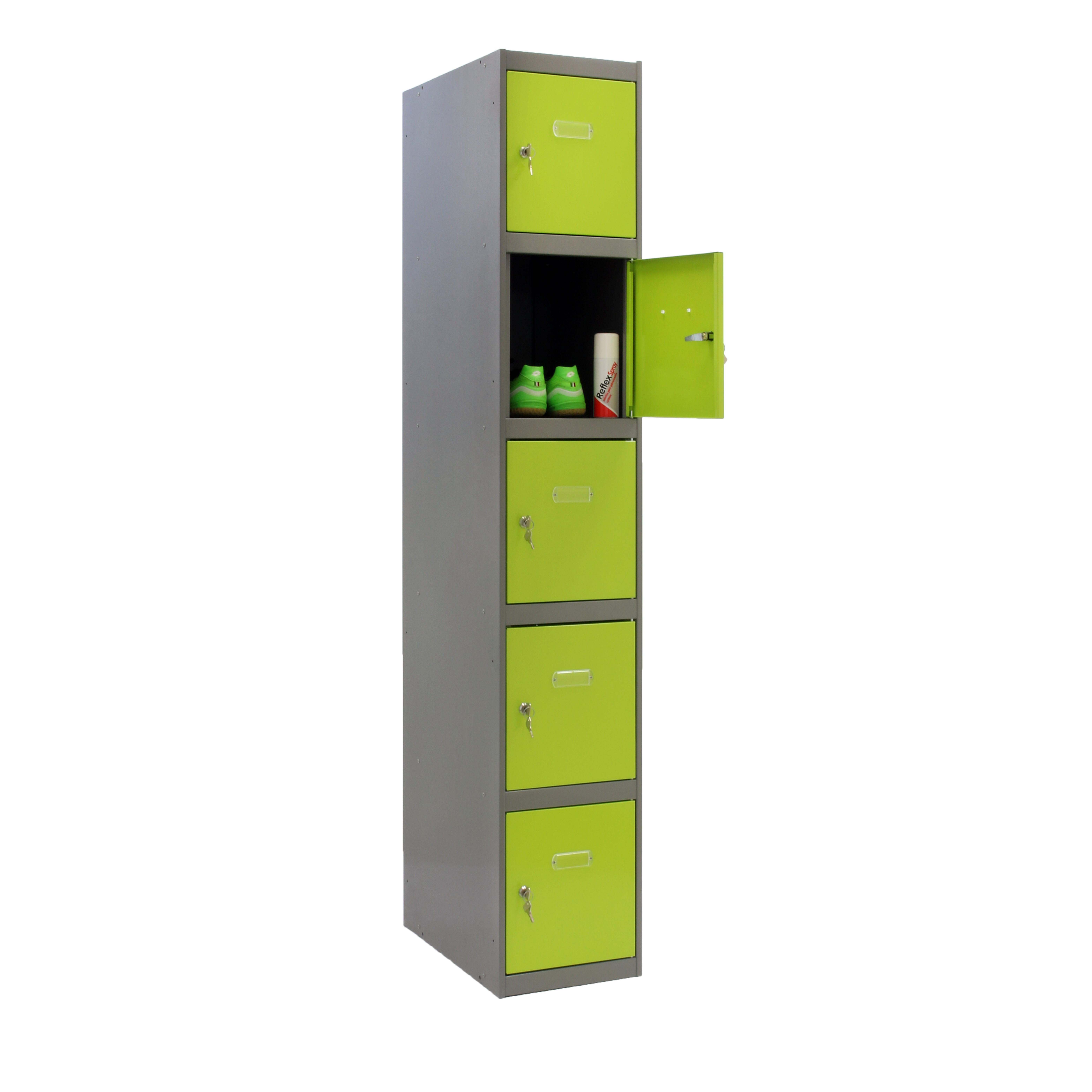 Casillero de acero 5x1, 180x30x50 cm montado color gris/verde 5 puertas