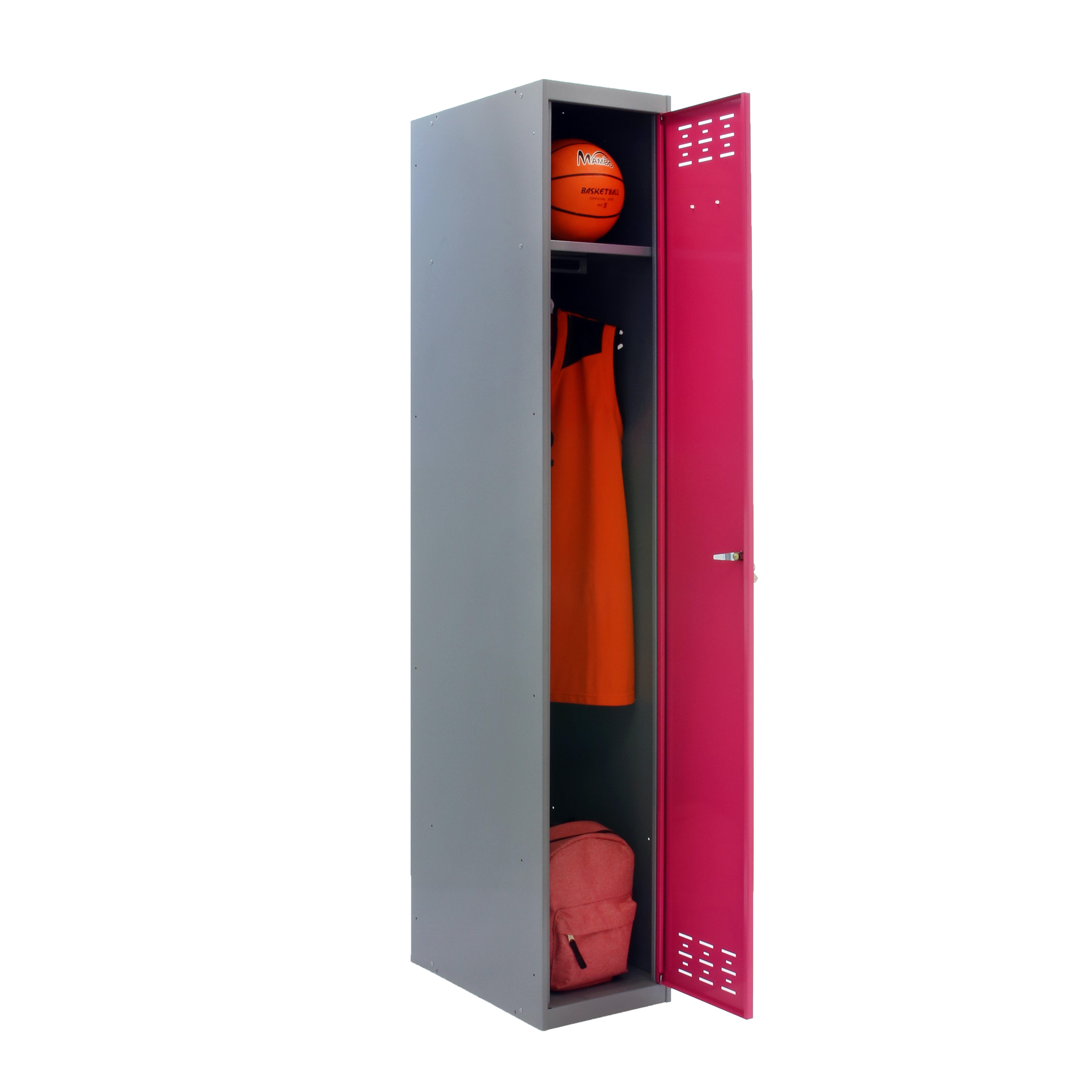 Taquilla single de acero 40x180x50 cm montada color gris/rosa 1 puerta