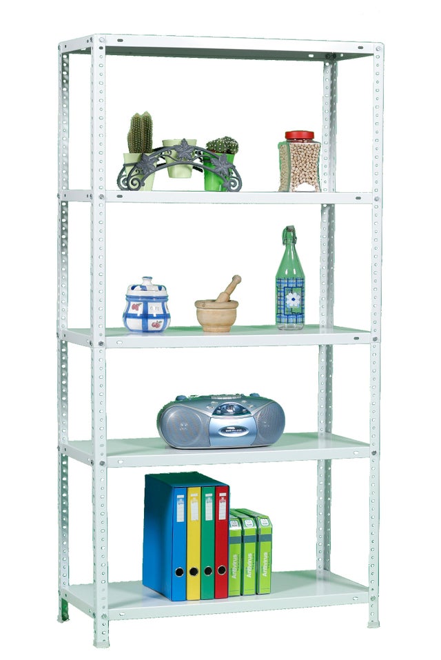Estantería metálica, 200x100x50 cm, 5 Baldas, 100kg/balda, Blanco, SimonRack