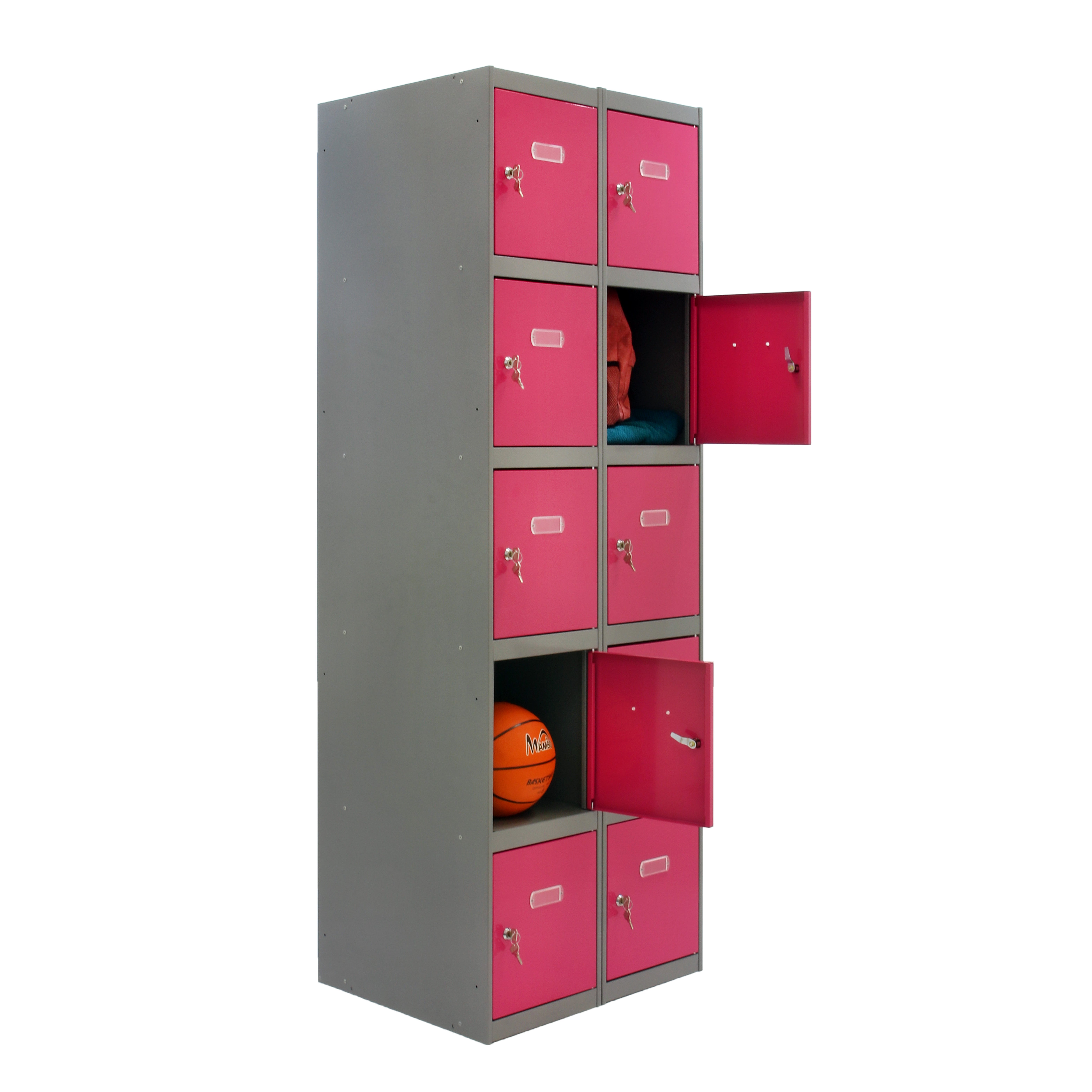 Casillero de acero 5x2, 180x60x50 cm montado color gris/rosa 10 puertas