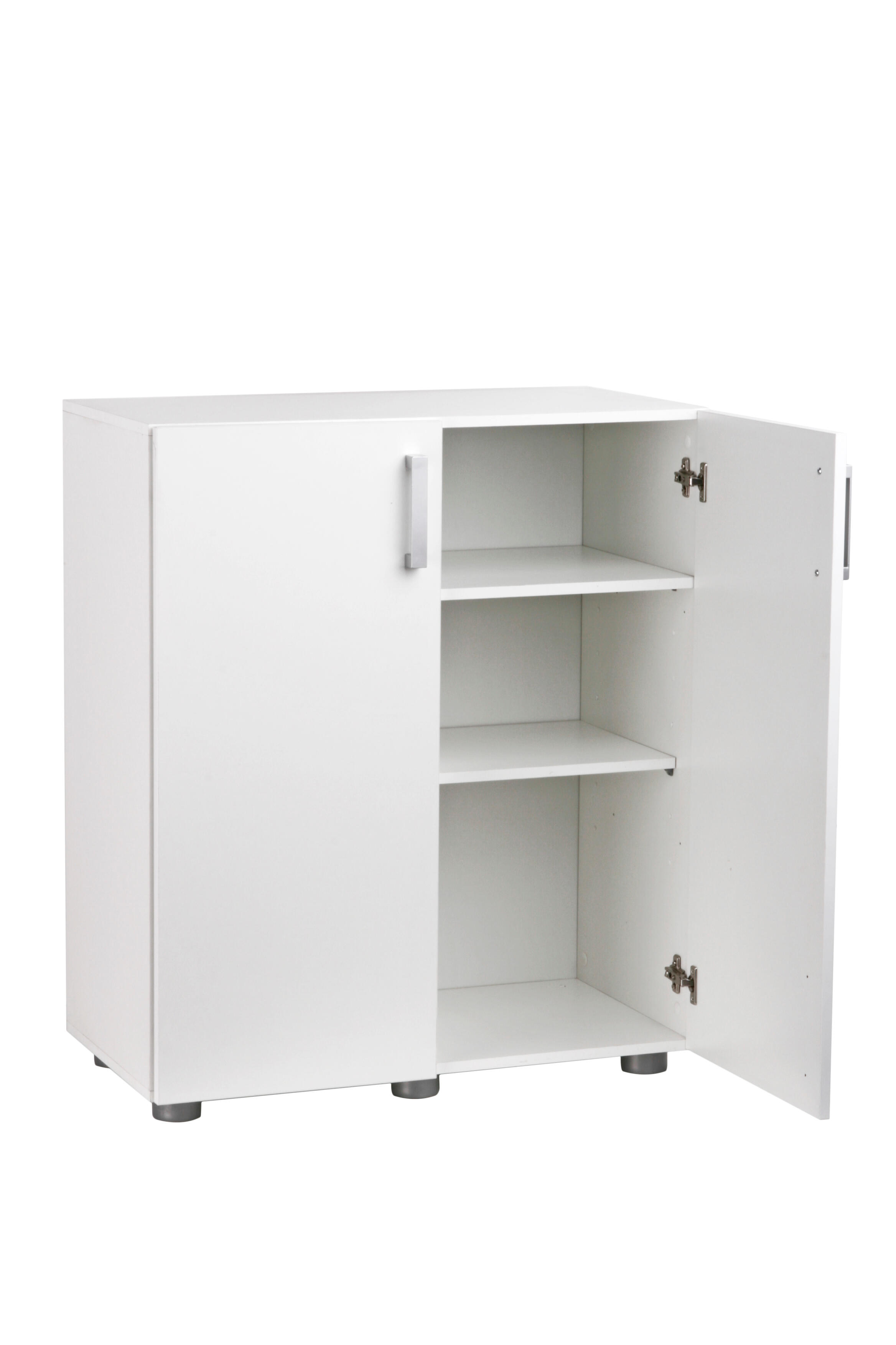 Armario bajo multiusos en color blanco de 92x79x42 cm con 2 puertas.