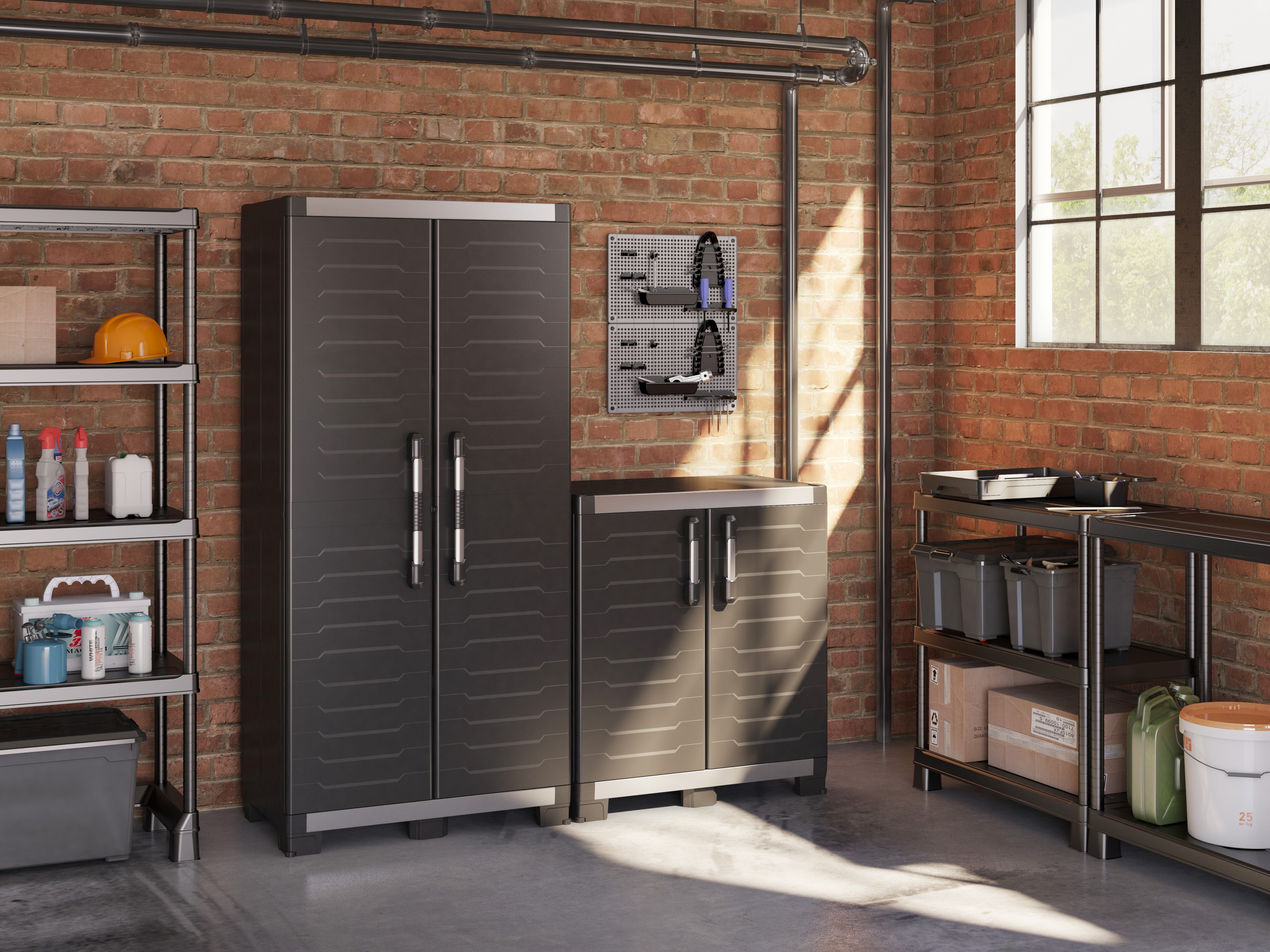 Armario bajo de resina Pro XL 89x99x54 cm color negro 2 puertas - 6