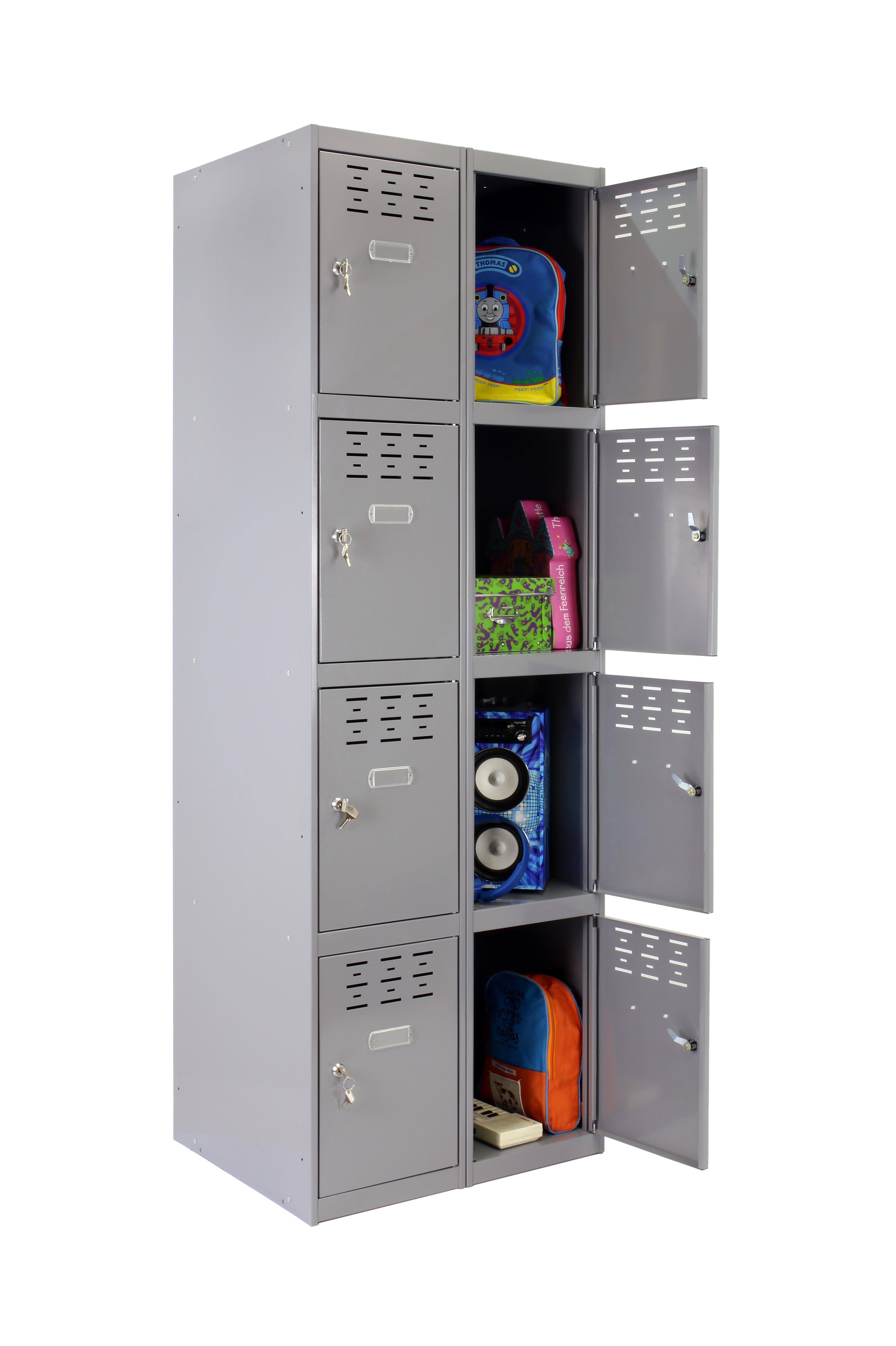 Casillero de acero 4x2, 180x60x50 cm montado color gris 8 puertas
