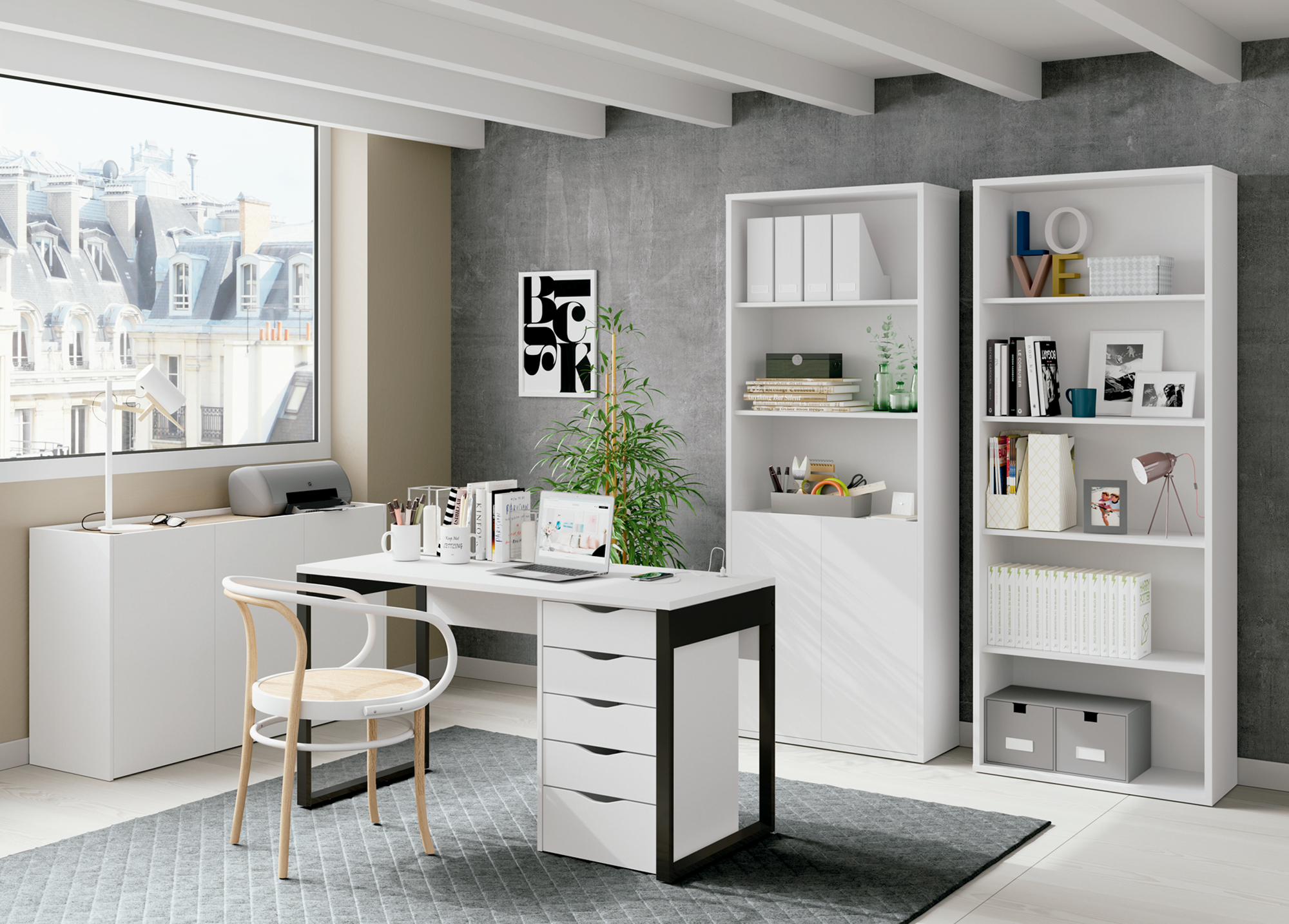Cajonera con 5 cajones Eko en blanco de 71x40x43 - 3