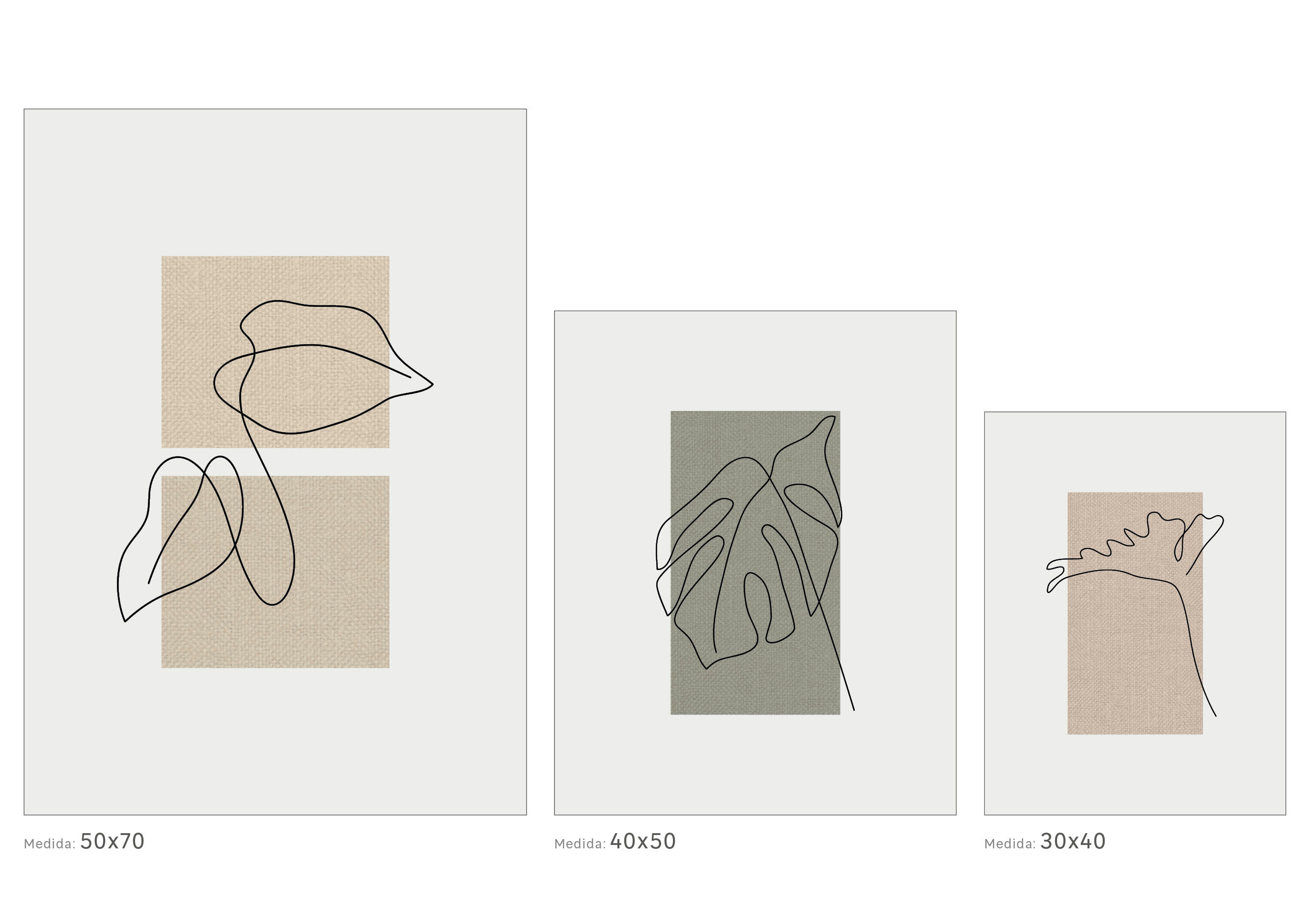 3 Láminas Abstracto rectangular de 130 x 70 cm. Papel Botanic Texture Beige - 2