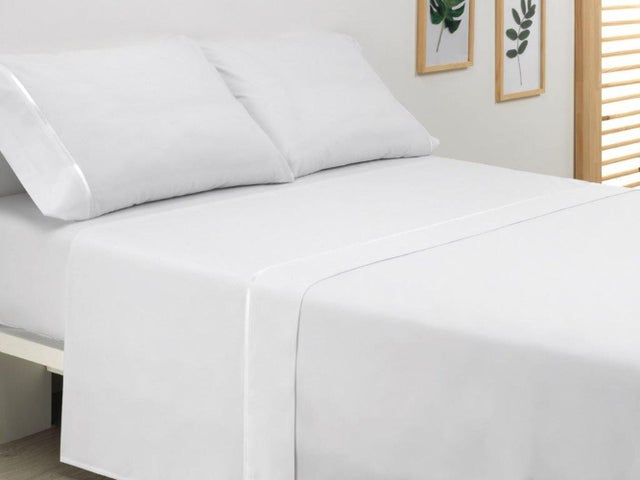 Sábana encimera Festón algodón percal 200 hilos blanco 270 cm para cama de 90 cm