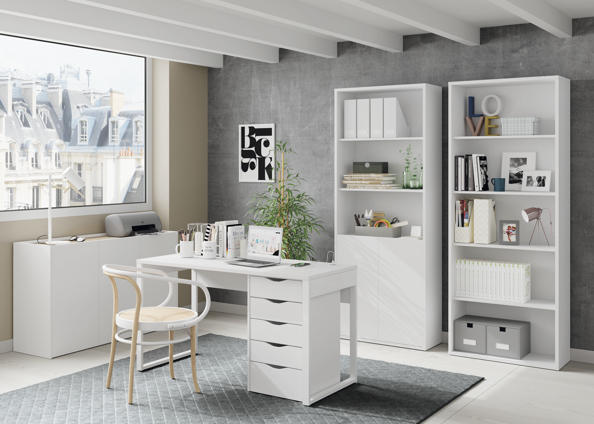 Mesa escritorio nexus blanco 135x60x76 cm con conector/cargador usb