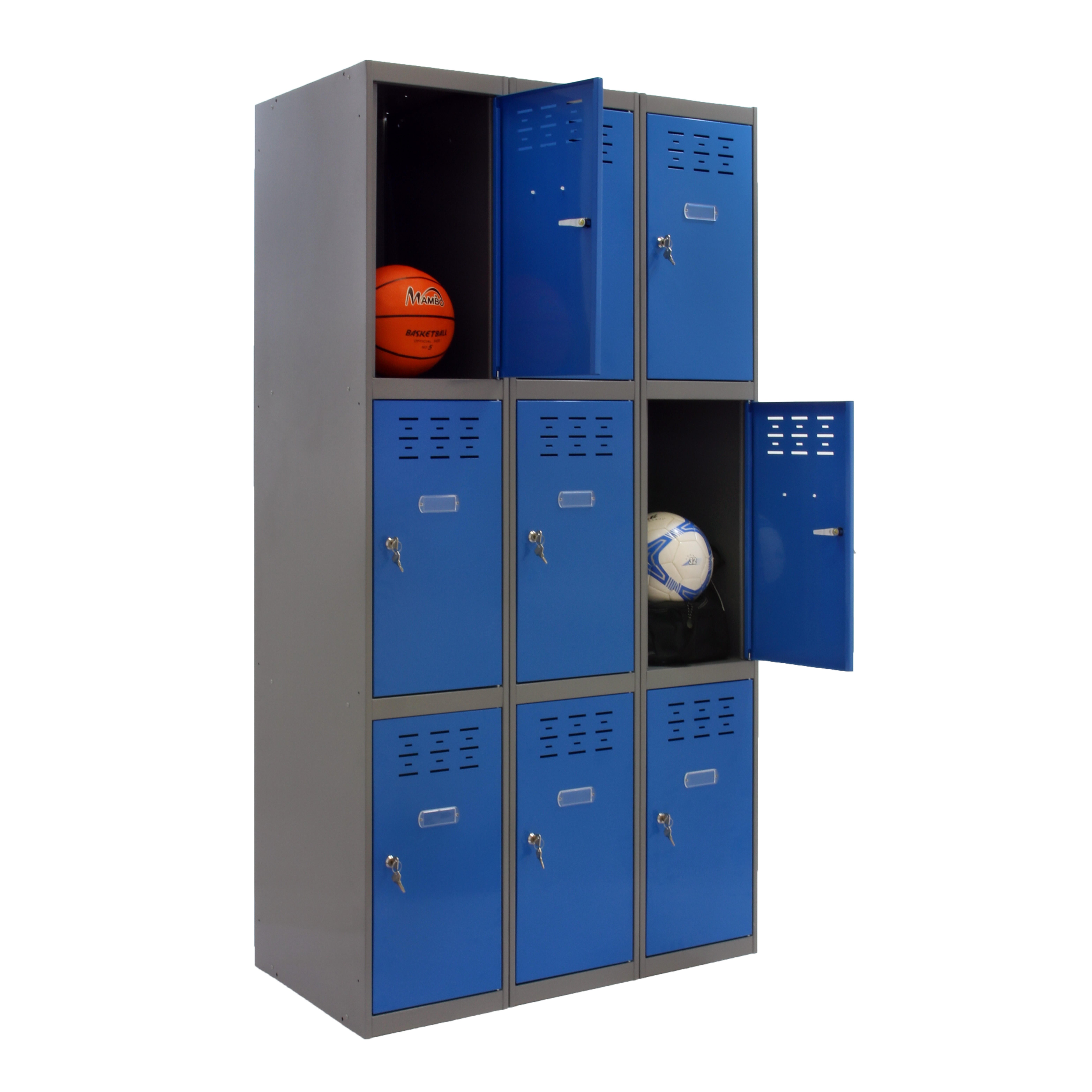 Casillero de acero 3x3, 180x120x50 cm montado color gris/azul 9 puertas