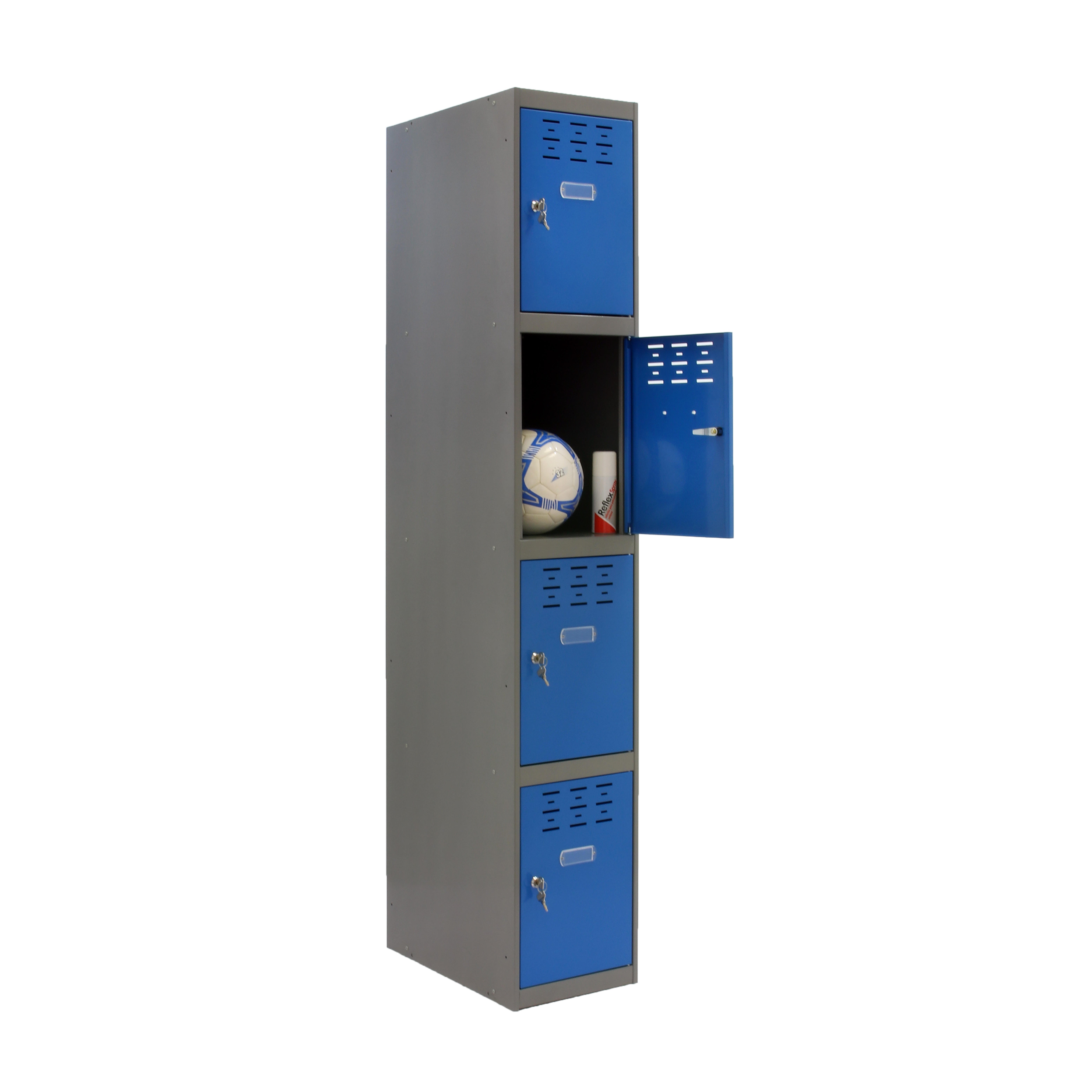 Casillero de acero 4x1, 180x30x50 cm montado color gris/azul 4 puertas